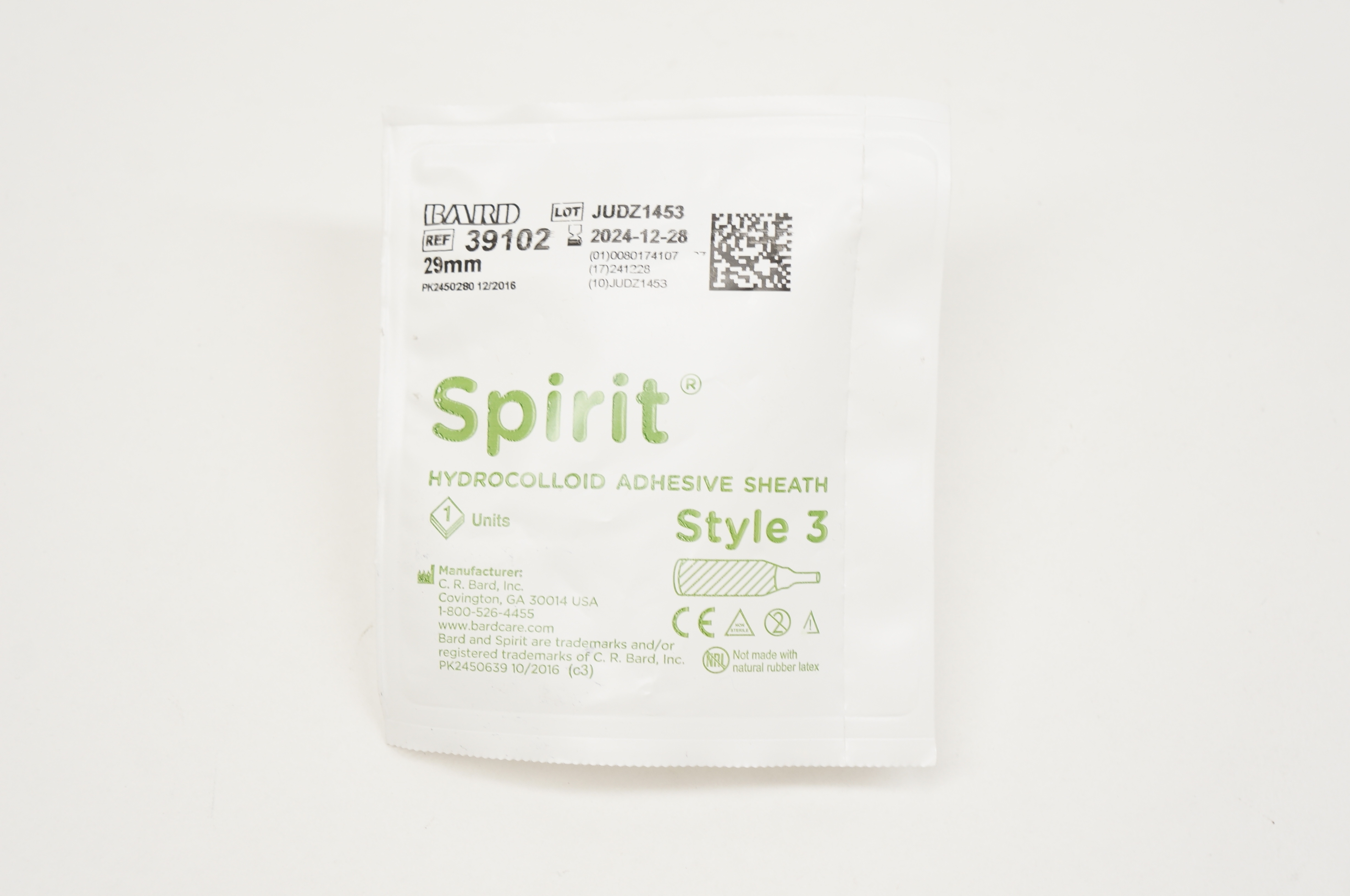 Bard 39102 Spirit Hydrocolloid Adhesive Sheath, Style 3 29mm