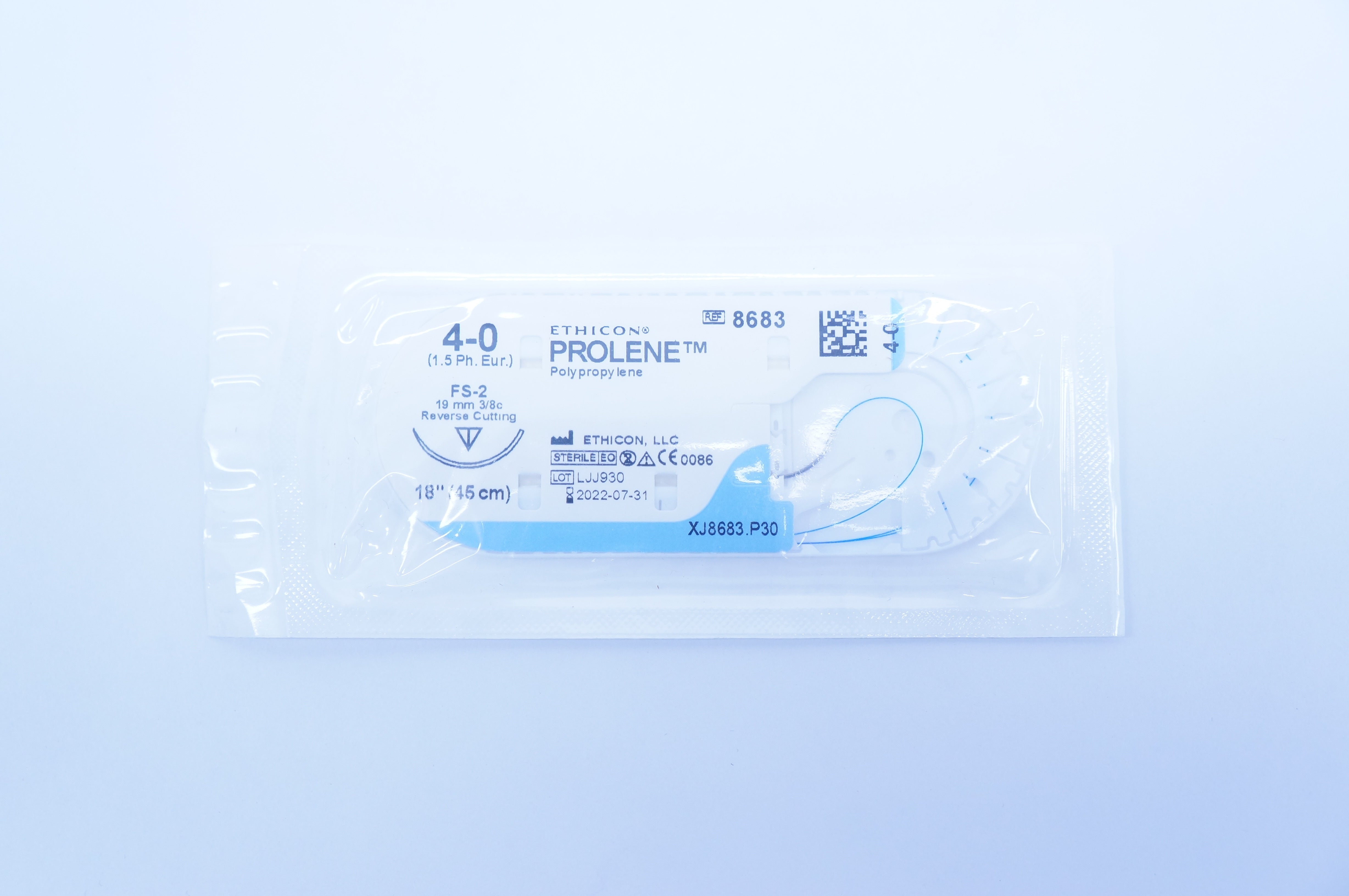 Ethicon 8683 4-0 PROLENE, FS-2, 19mm 3/8c Reverse Cutting, 18inch