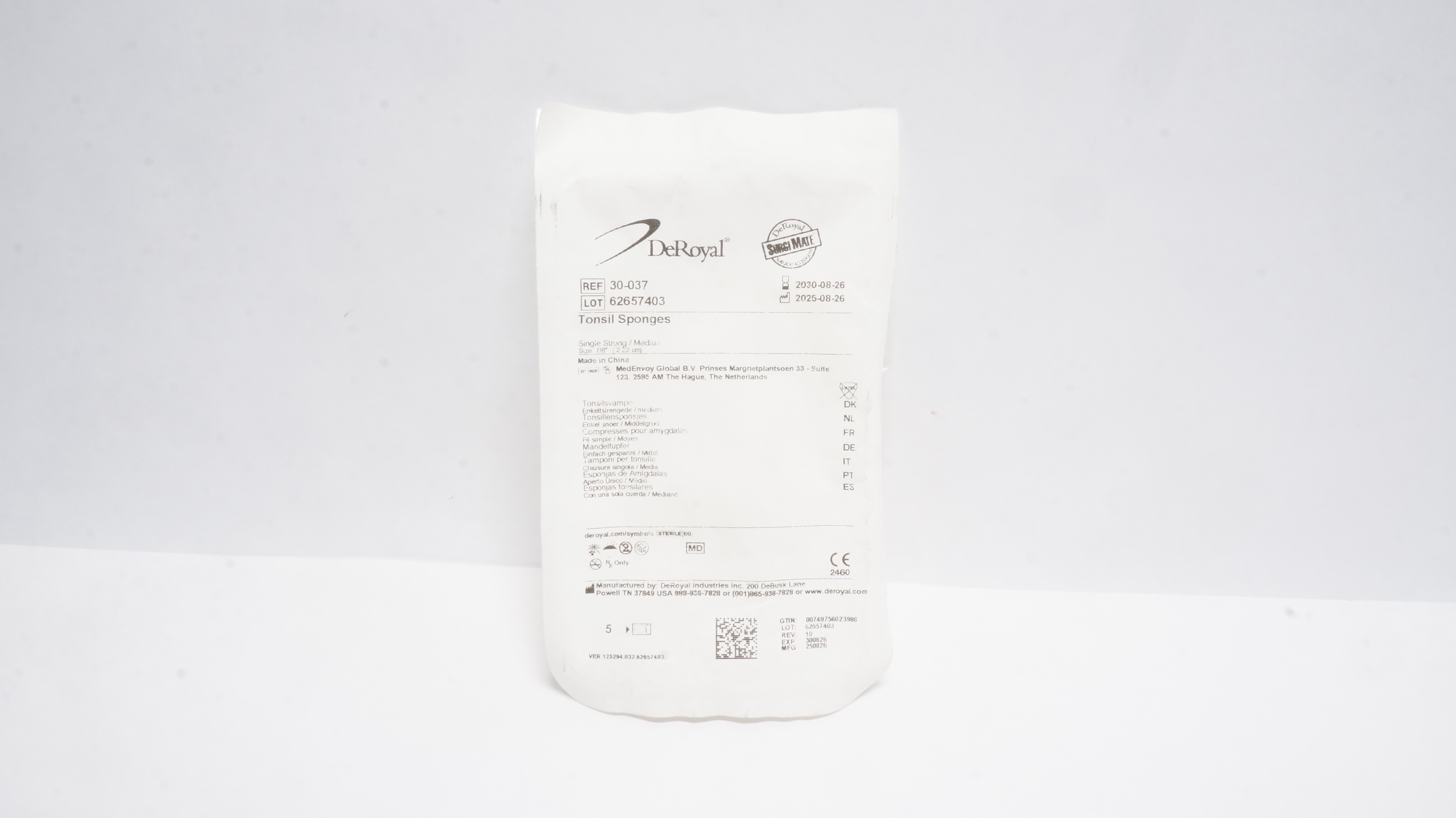DeRoyal 30-037 Tonsil Sponges 7/8inch - Pack fo 5