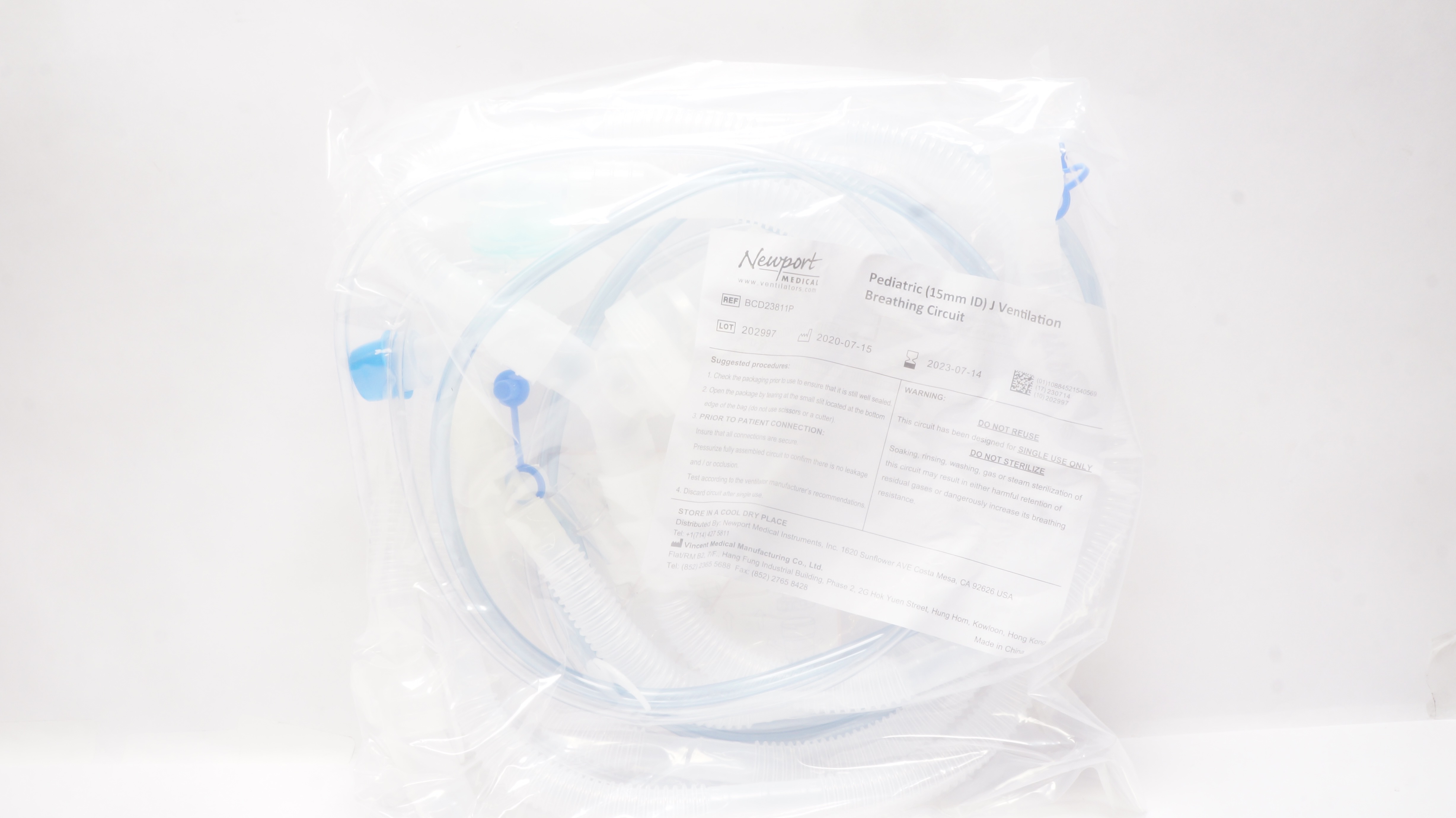 Newport Medical BCD23811P Pediatric J Ventilation Circuit, ID 15mm (x)