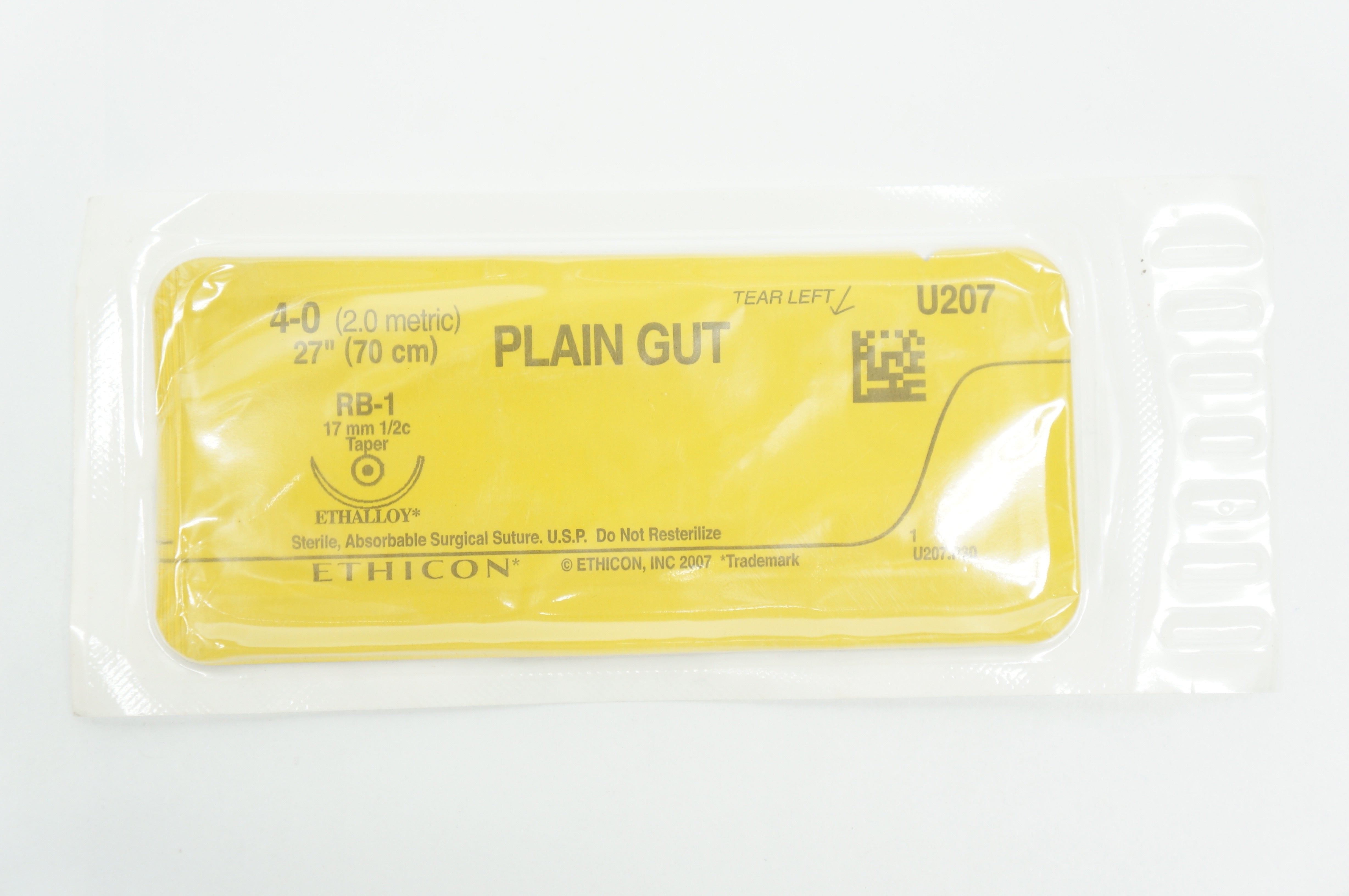 Ethicon U207 4-0 Plain Gut, RB-1 17mm 1/2c Taper, 27inch