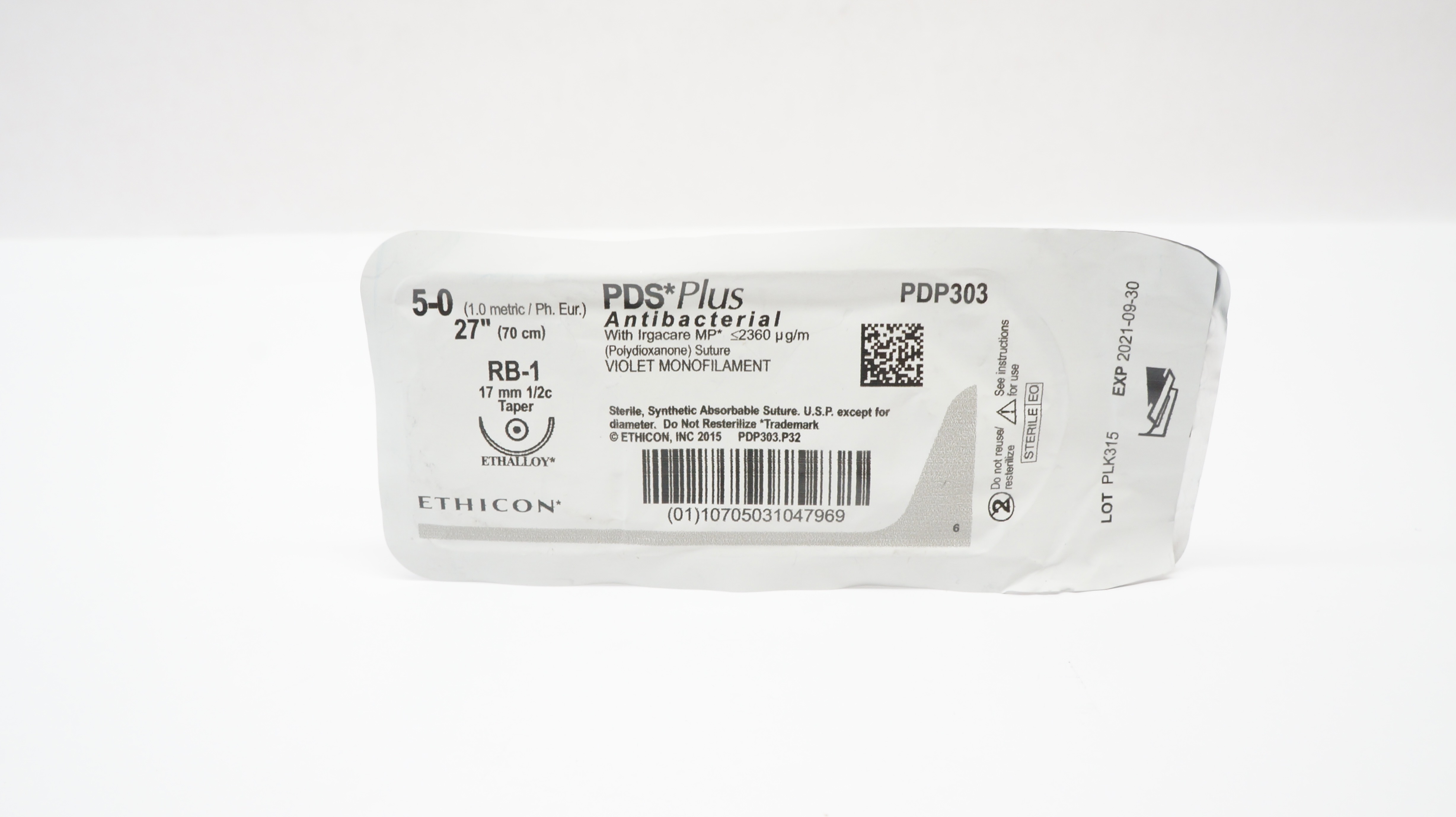 Ethicon PDP303 PDS Plus 5-0 Violet Monofilament RB-1, 17mm 1/2c Taper, 27inch(x)