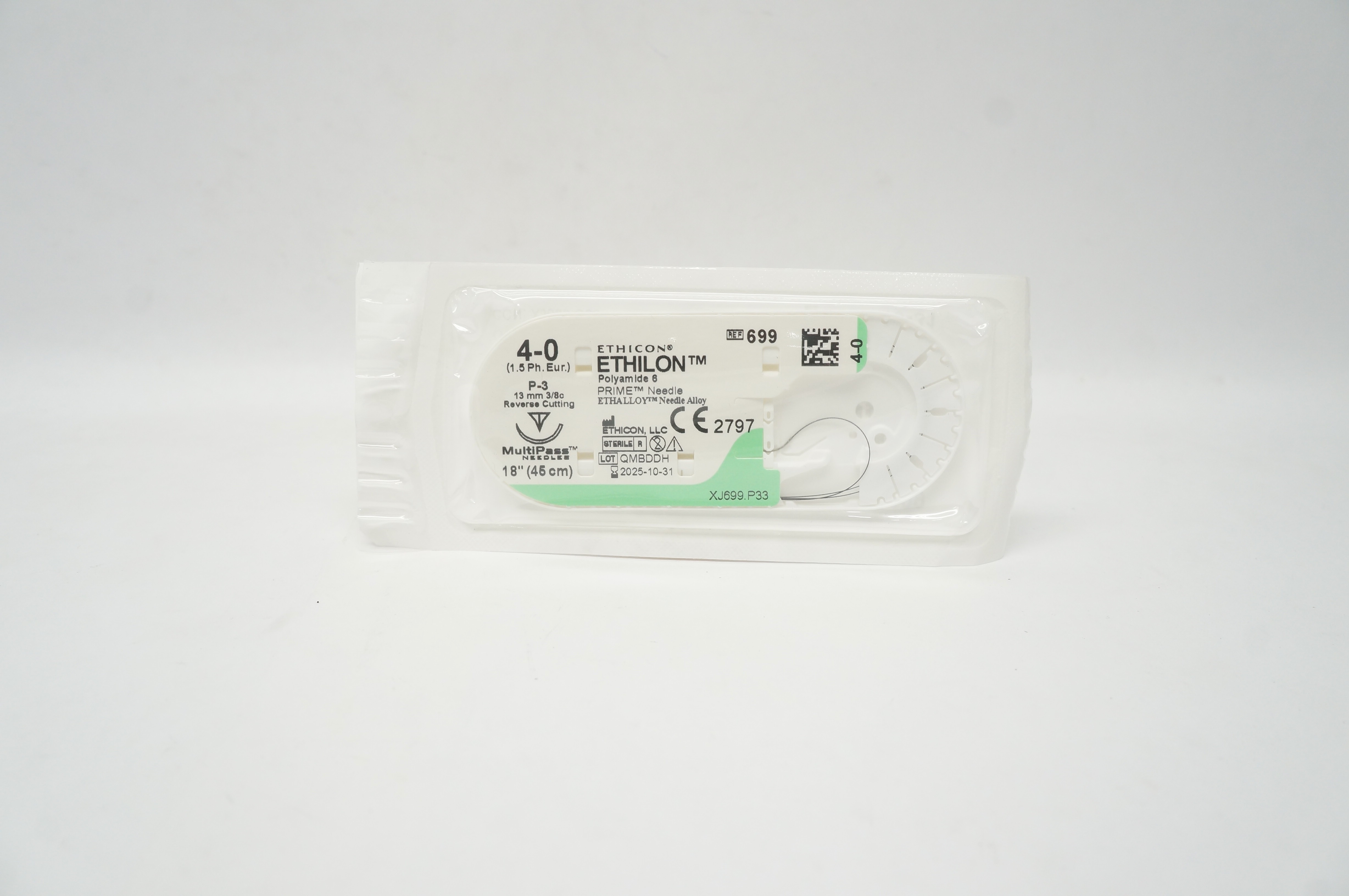 Ethicon 699 4-0 ETHILON, P-3, 13mm 3/8c Reverse Cutting, 18inch