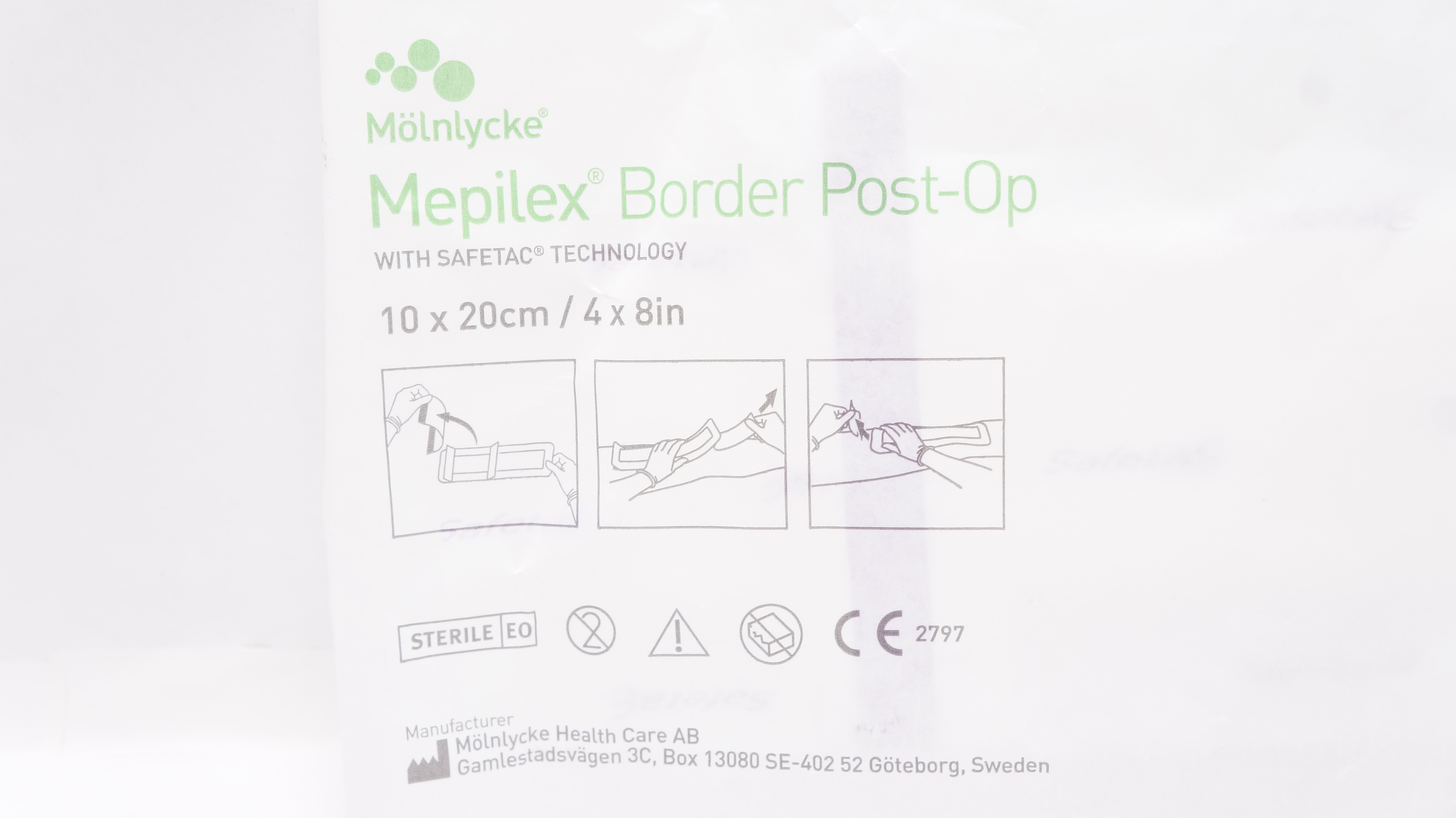 Molnlycke 496405 Mepilex Border Post-Op Wound Dressing 4inch x 8inch