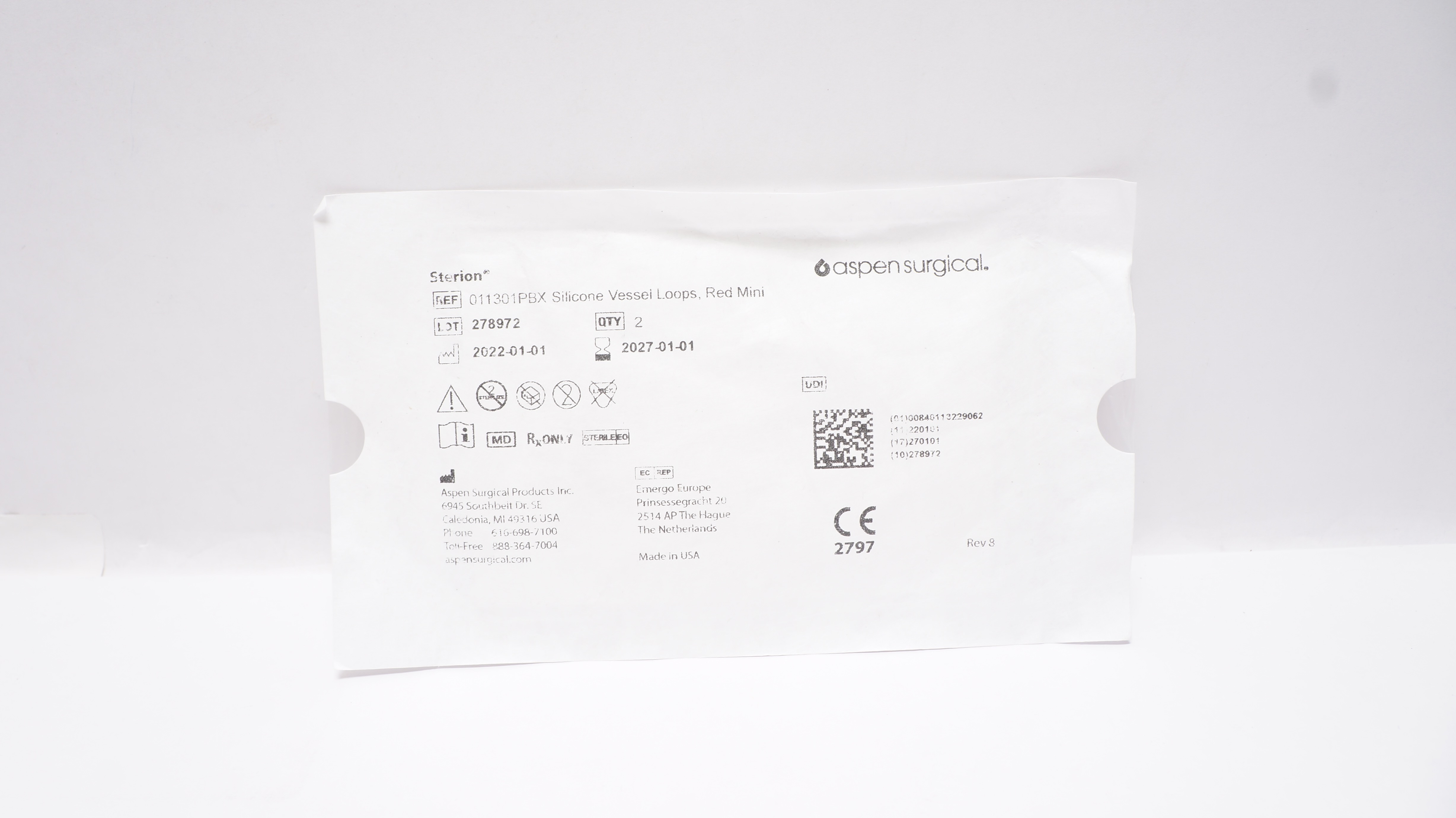 Aspen Surgical 011301PBX Sterion Silicone Vessel Loops Red Mini - Pack of 2
