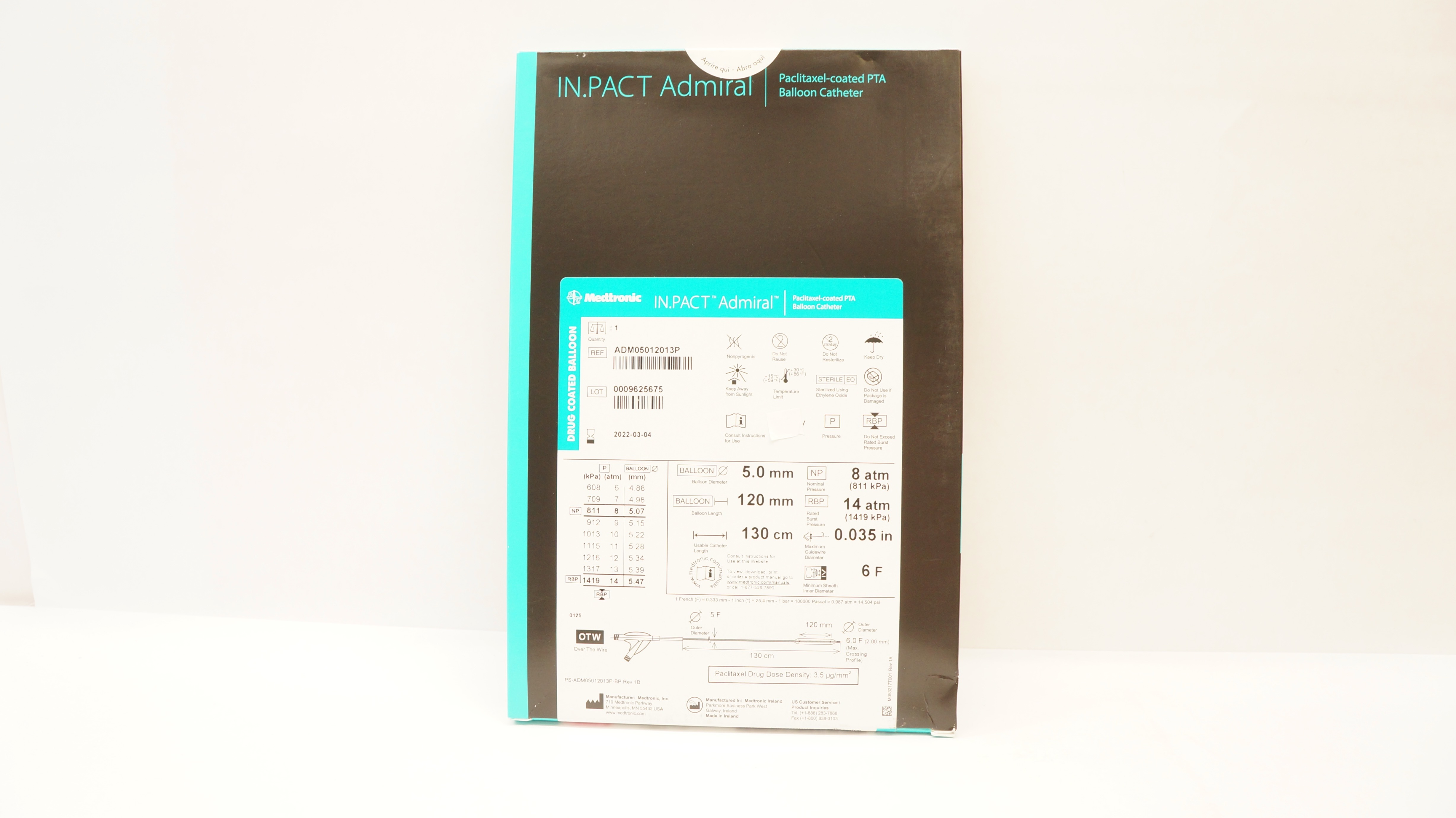 Medtronic ADM05012013P IN.PACT Admiral PTA Balloon Cath. 5.0 x 120mm x 130cm (x)