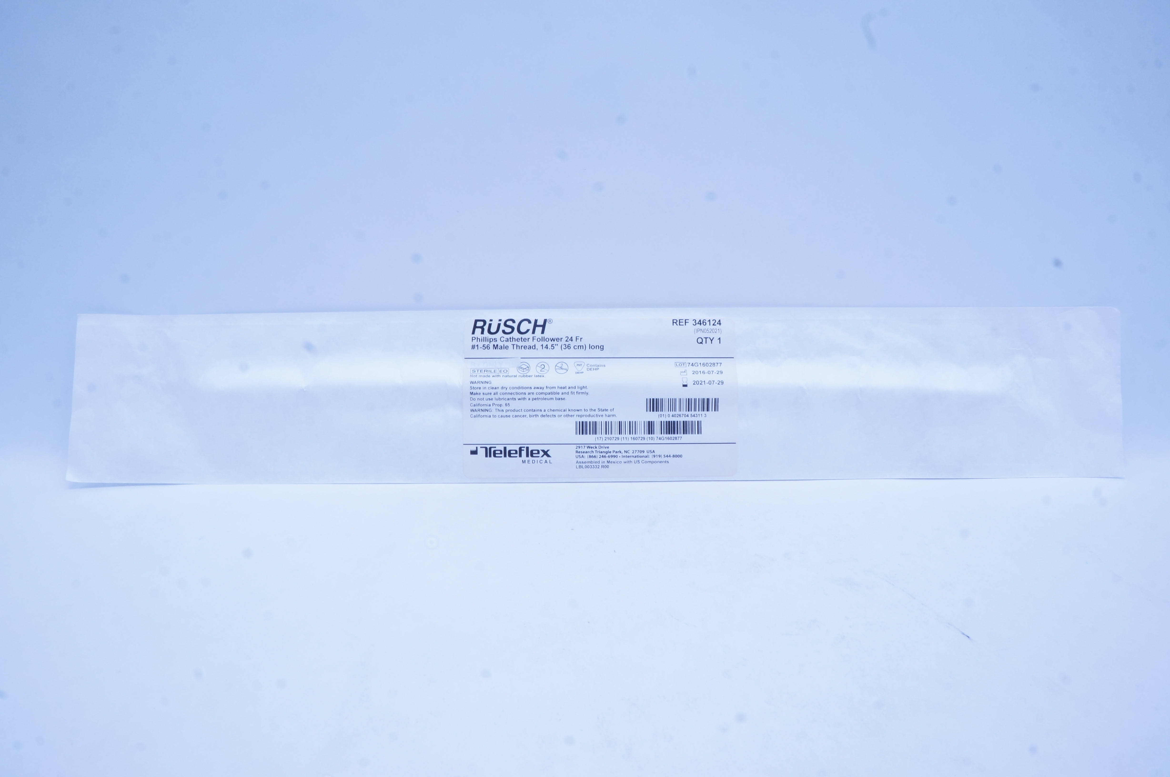 Teleflex 346124 Phillips Cath. Follower 24 Fr., #1-56 Male Thread,14.5in.