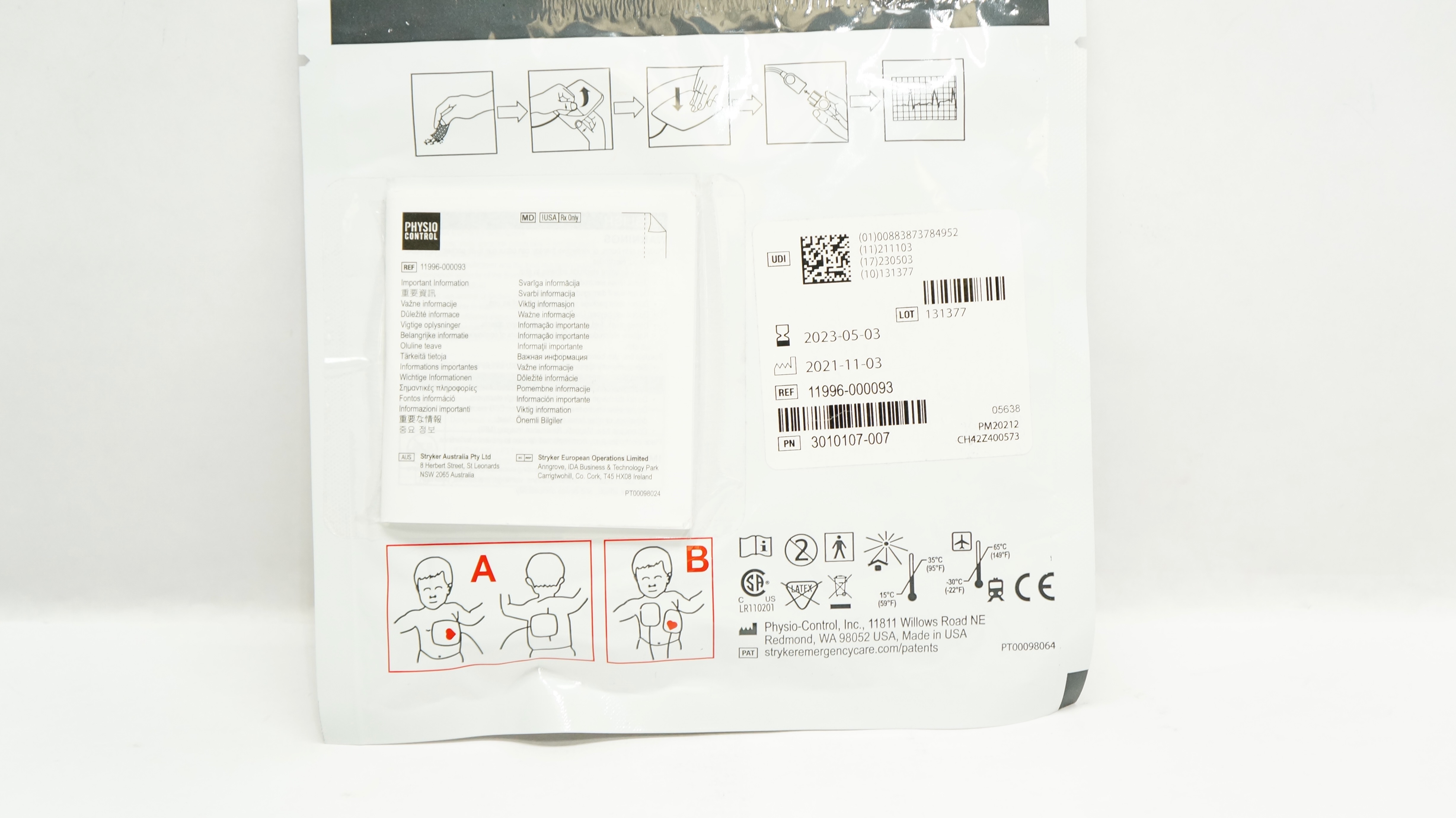 Physio Control 11996-000093 Quik-Combo RTS Pediatric ECG Electrodes 0-33lbs. (x)