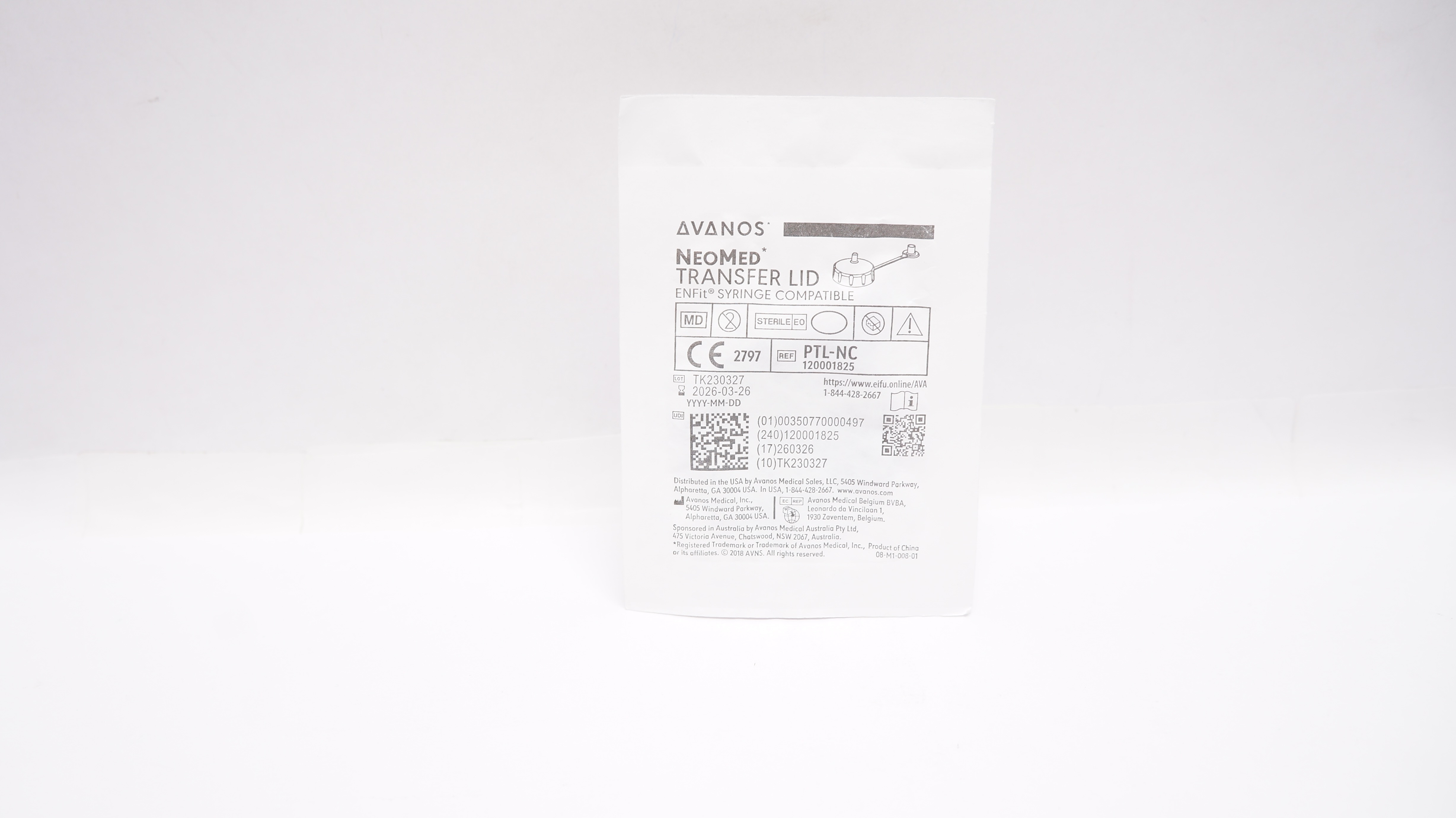 Avanos PTL-NC NeoMed Transfer Lid EnFit Syringe Compatible