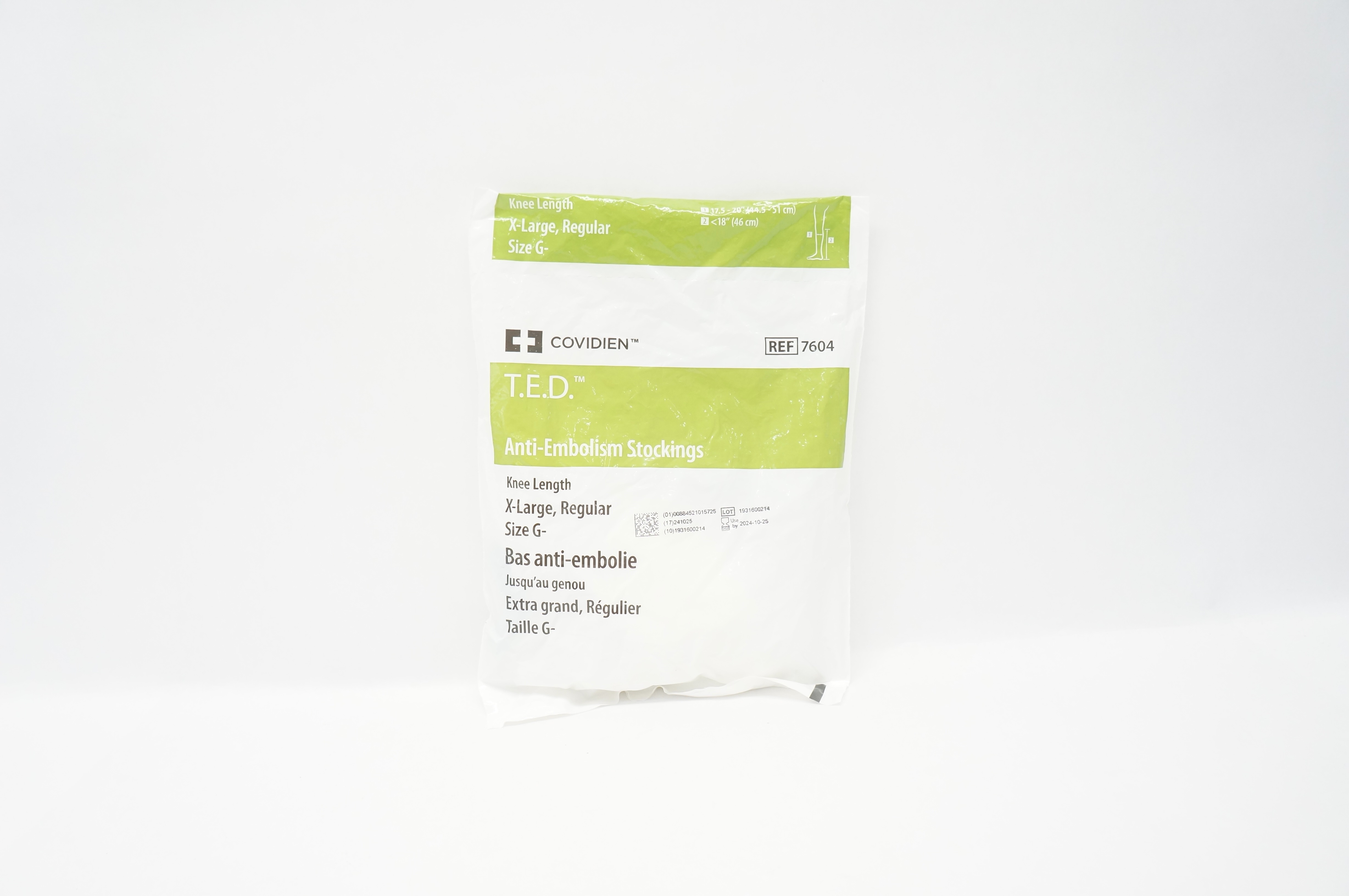 Covidien 7604 T.E.D. Anti-Embolism Stockings Knee Length, X-Large Regular Size G