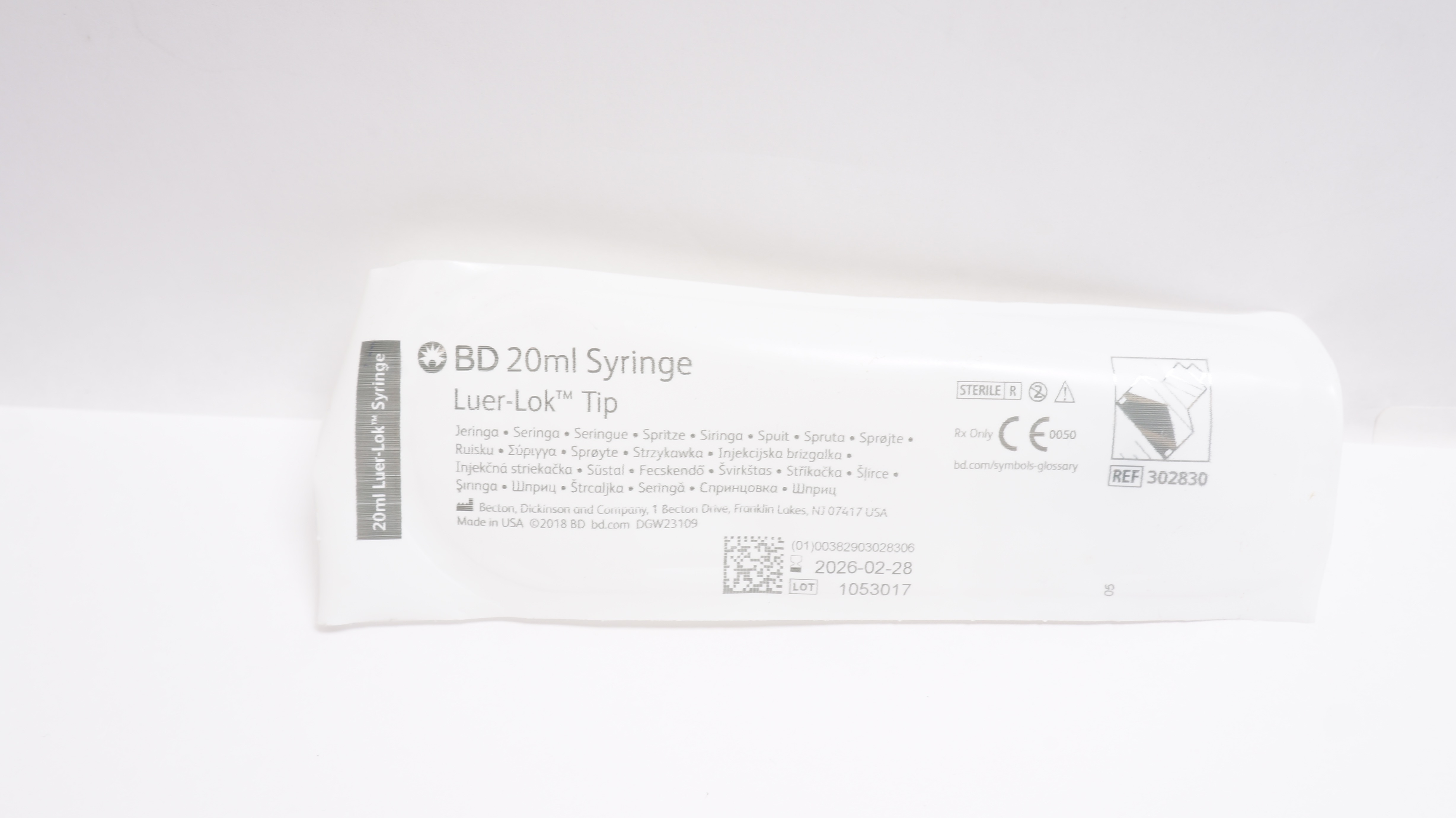 BD 302830 Luer-Lok Tip 20 ml Syringe
