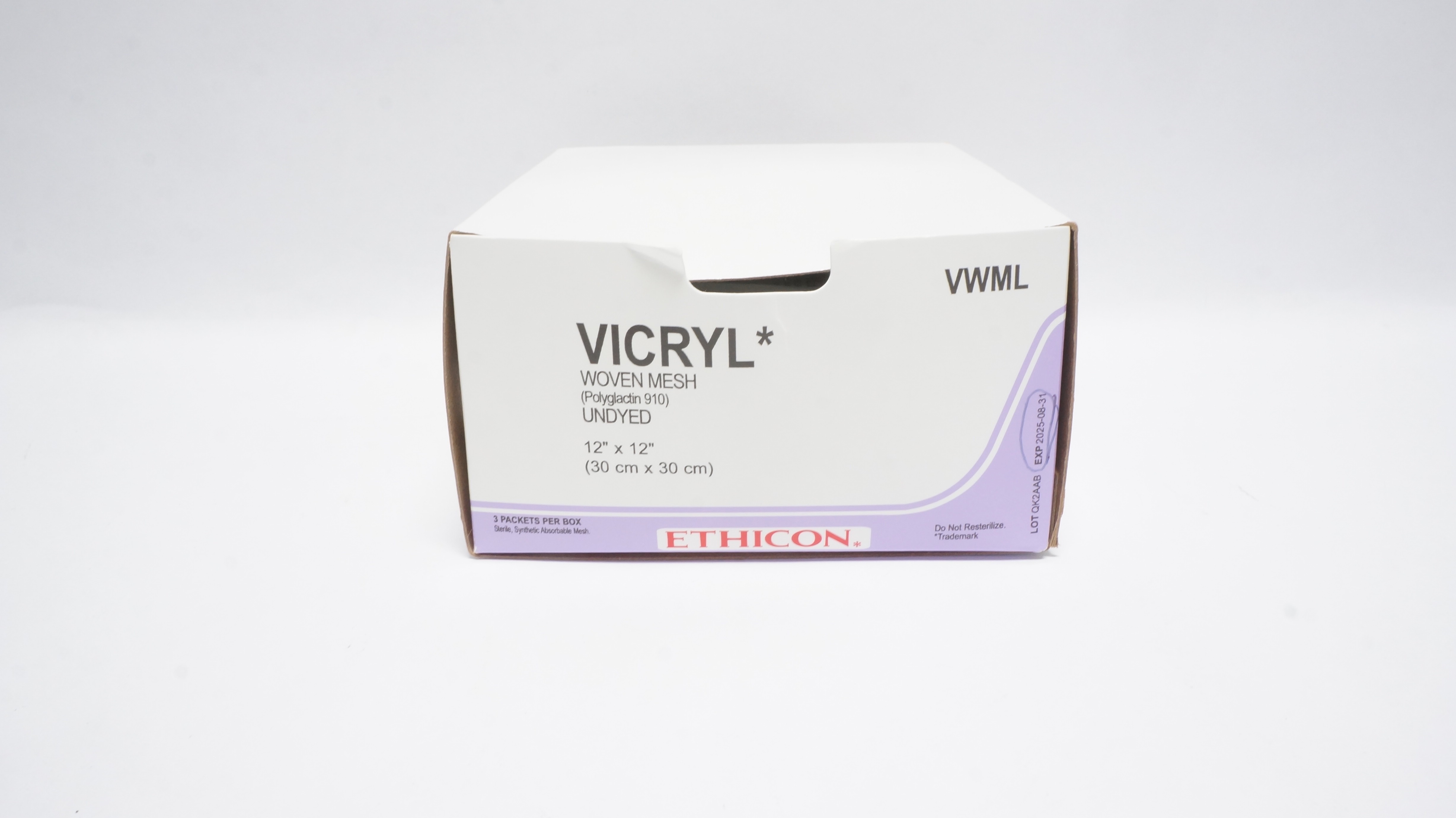 Ethicon VWML VICRYL Woven Mesh Polyglactin 910 Undyed 12 x12in- Box of 2