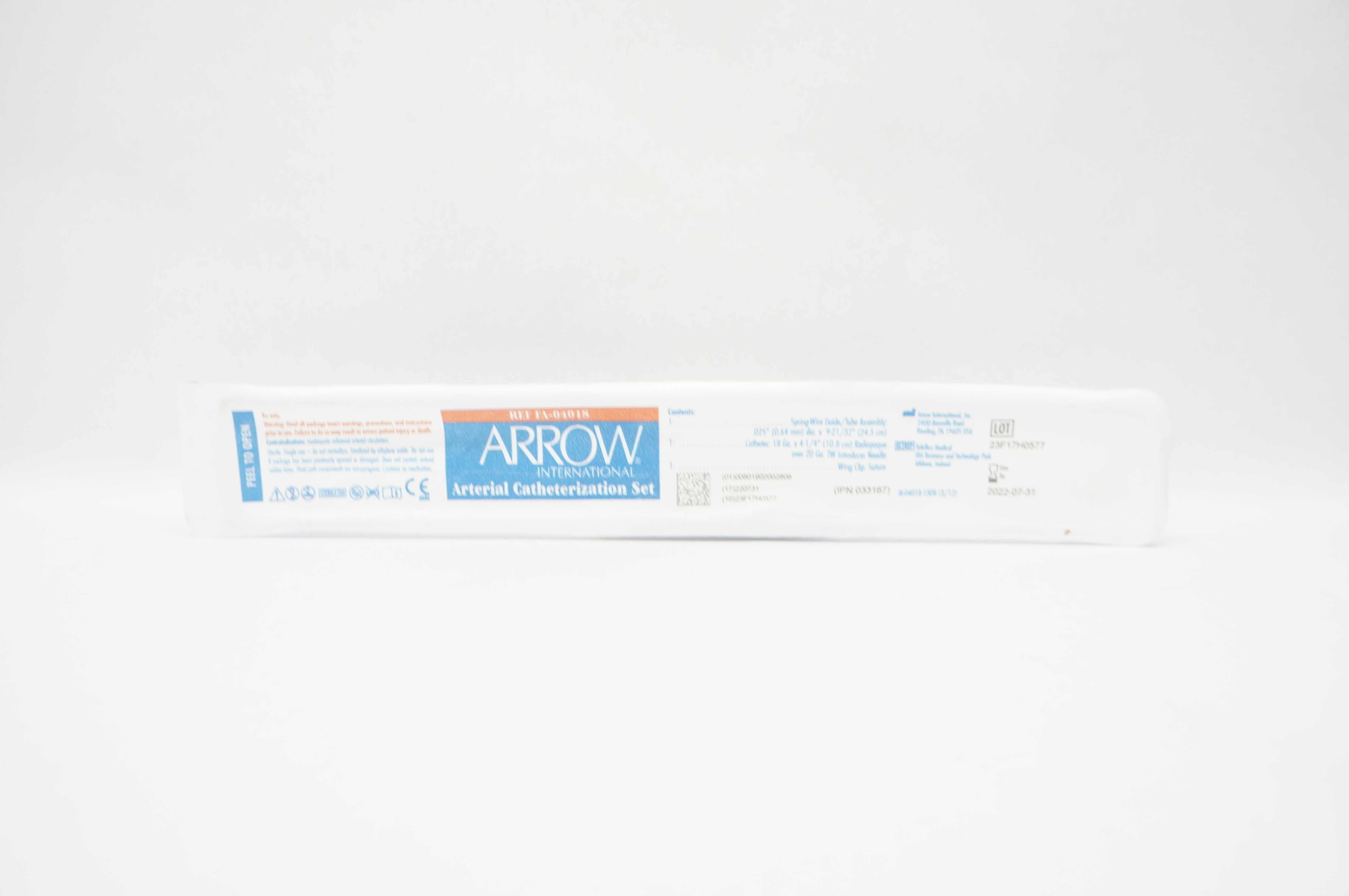 Arrow FA-04018 Arterial Catheterization Set .025inch x 9-21/32inch