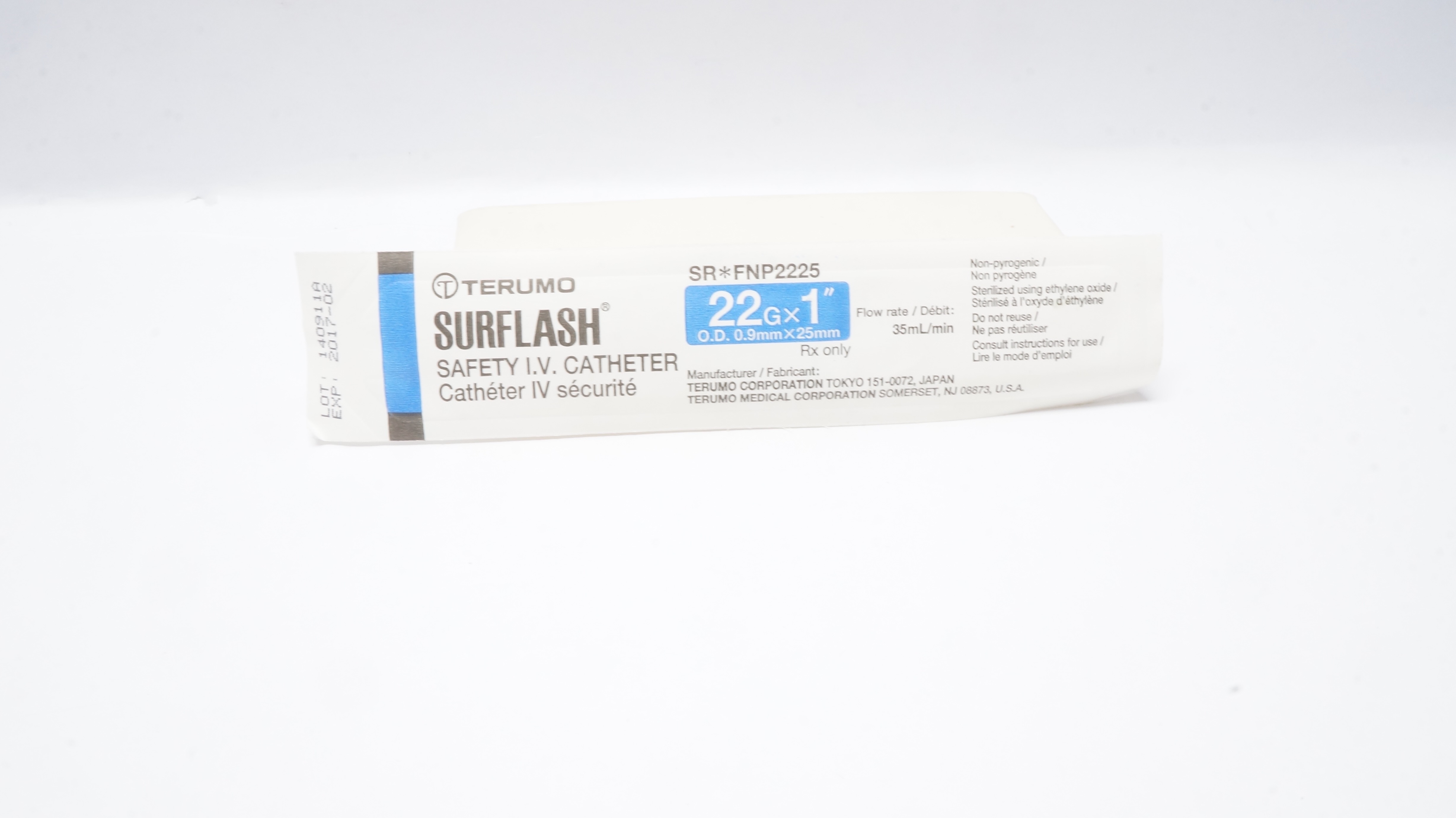 Terumo FNP2225 Surflash Safety I.V. Cath. 22G x 1In 35ml (x)