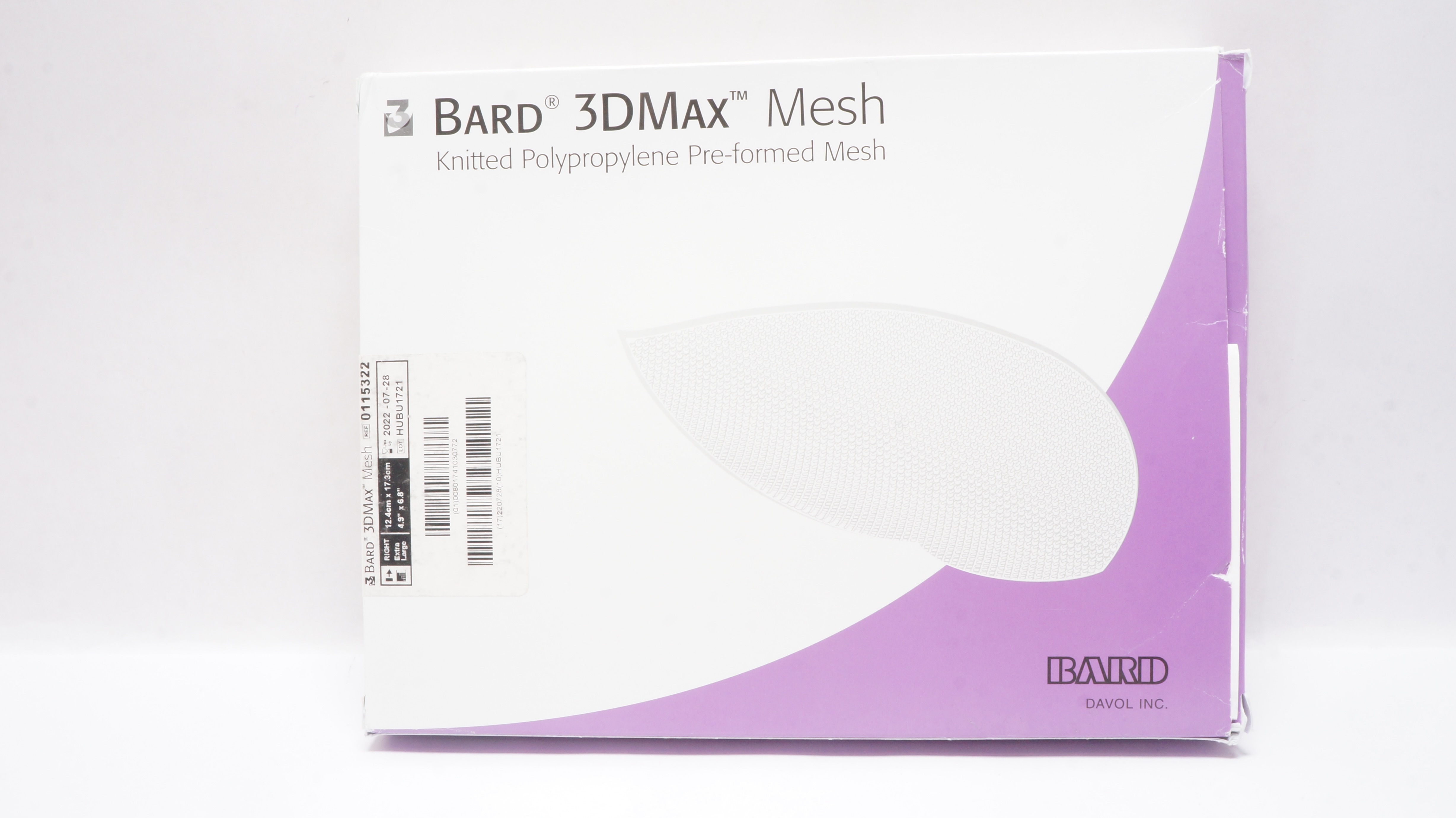Bard 0115322 3DMax Mesh Pre-formed Knitted Polypropylene 4.9inch x 6.8inch (x)