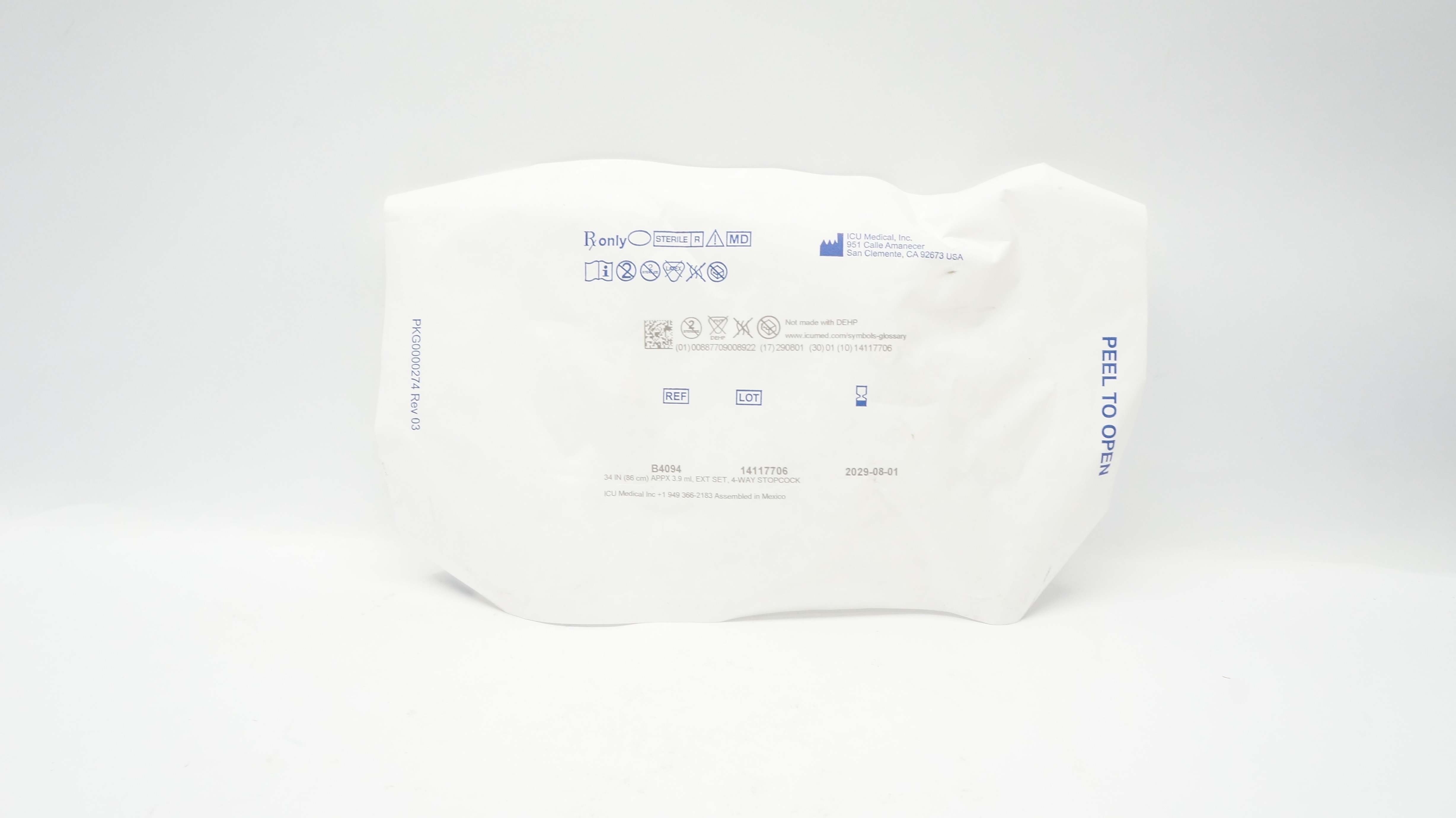 ICU Medical B4094 Ext Set, 4-Way Stopcock 34inch x 3.9ml (Approx.)