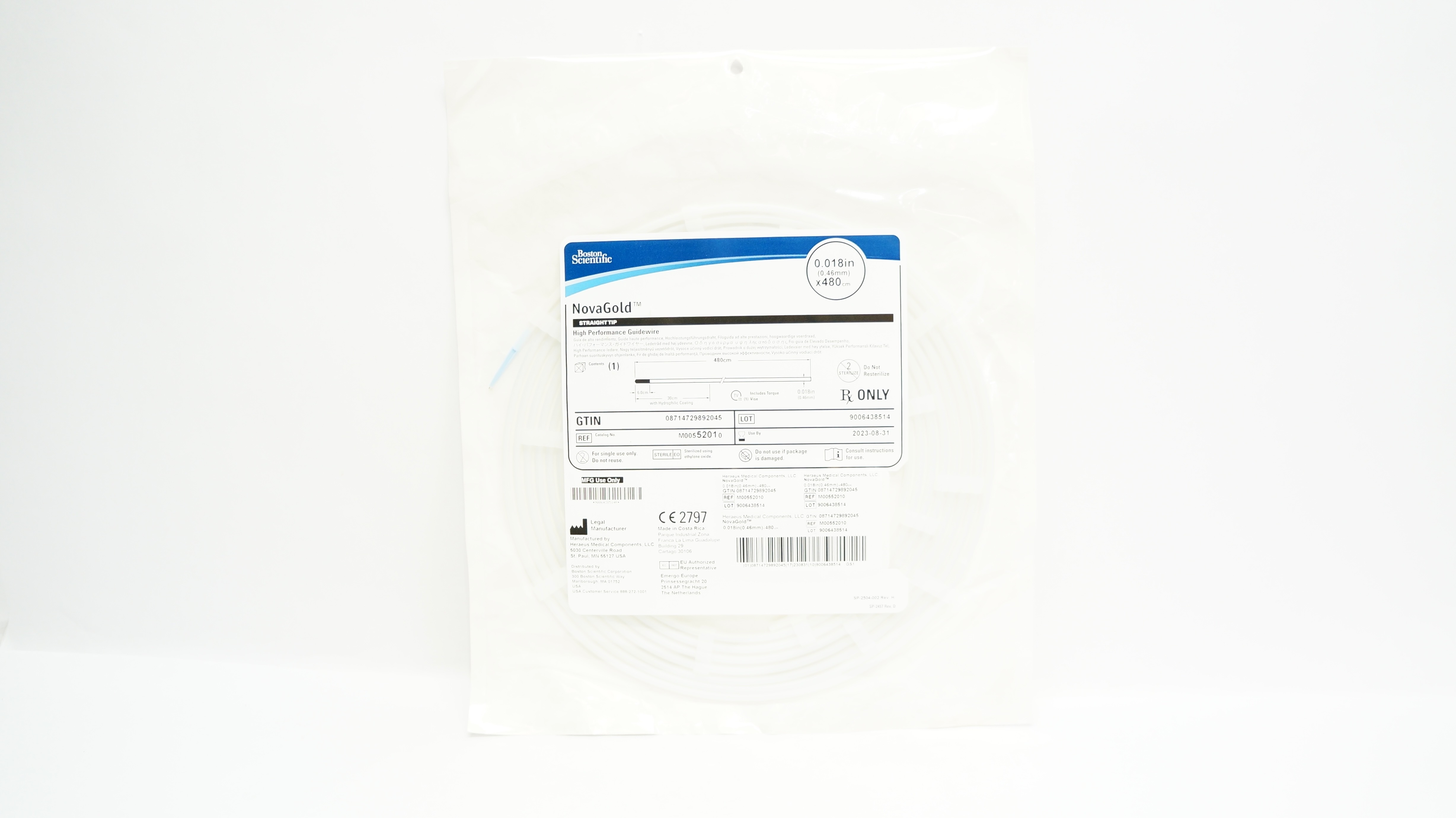 Boston Scientific M00552010 NovaGold High Performance Guidewire 0.018inx480cm(x)