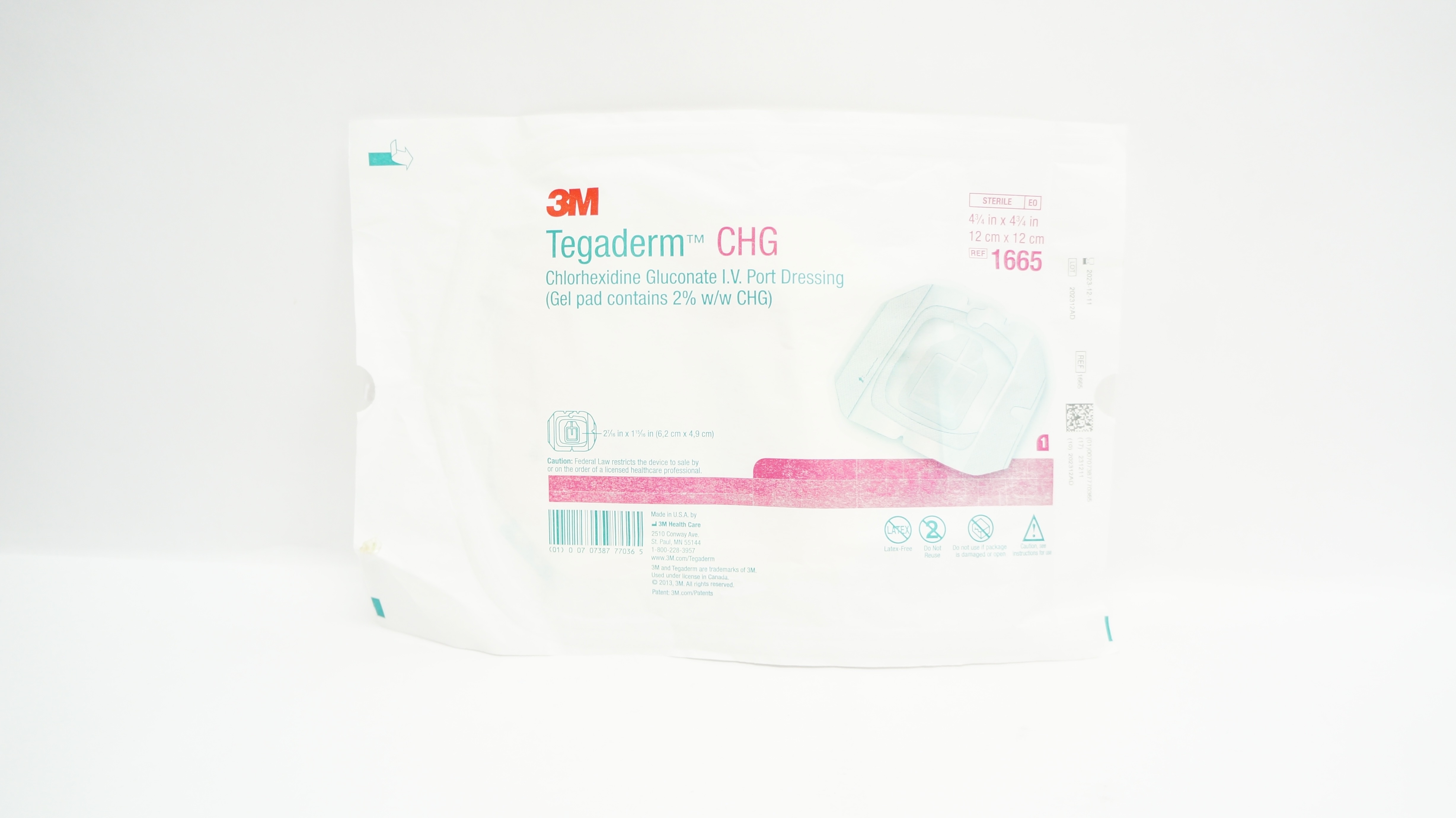 3M 1665 Tegaderm Chlorhexidine Gluconate IV Port Dressing 4-3/4 x 4-3/4inch (x)