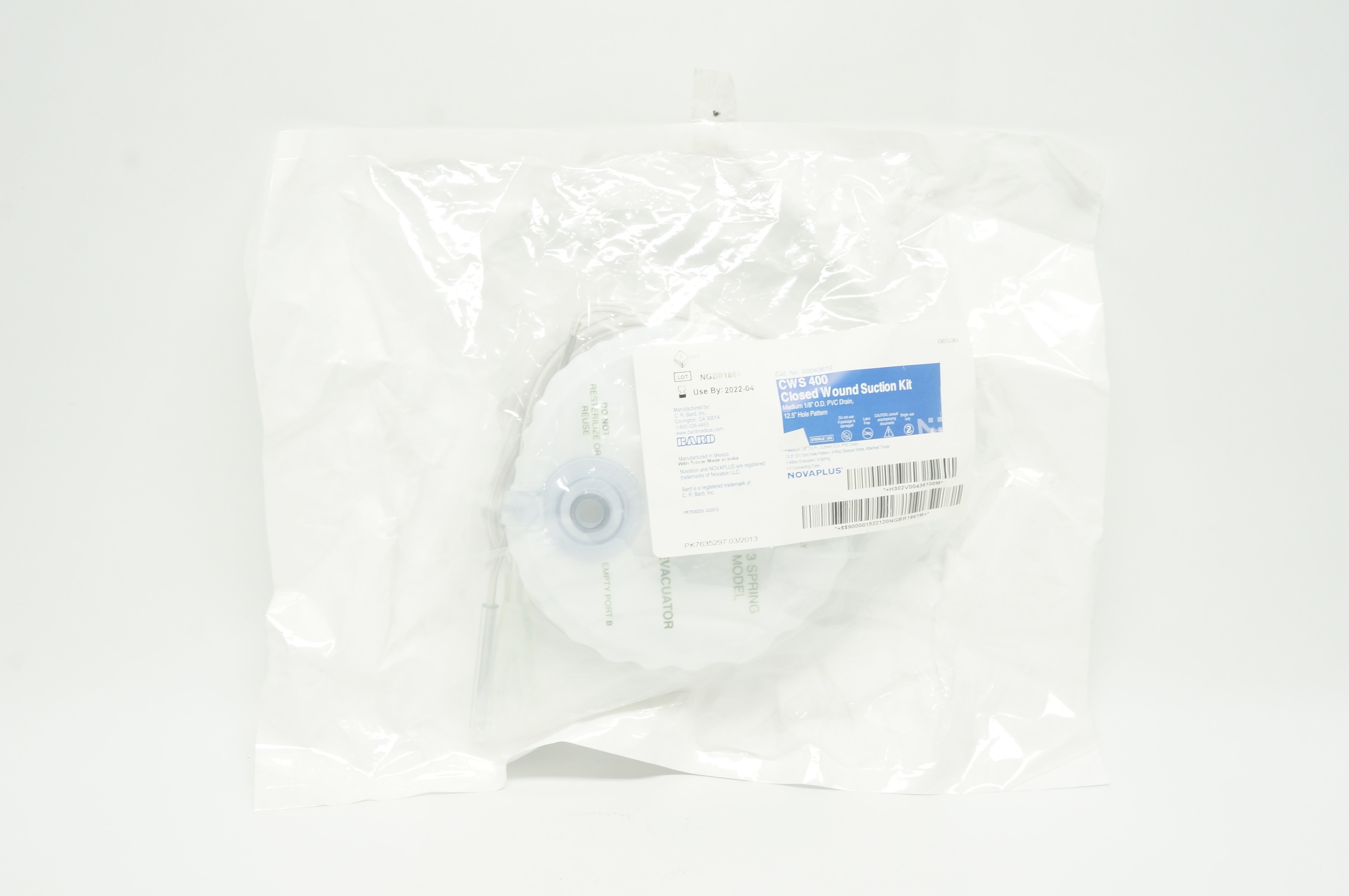 Novaplus V0043610 Bard CWS 400 Closed Wound Suction Kit, Medium 1/8inch OD
