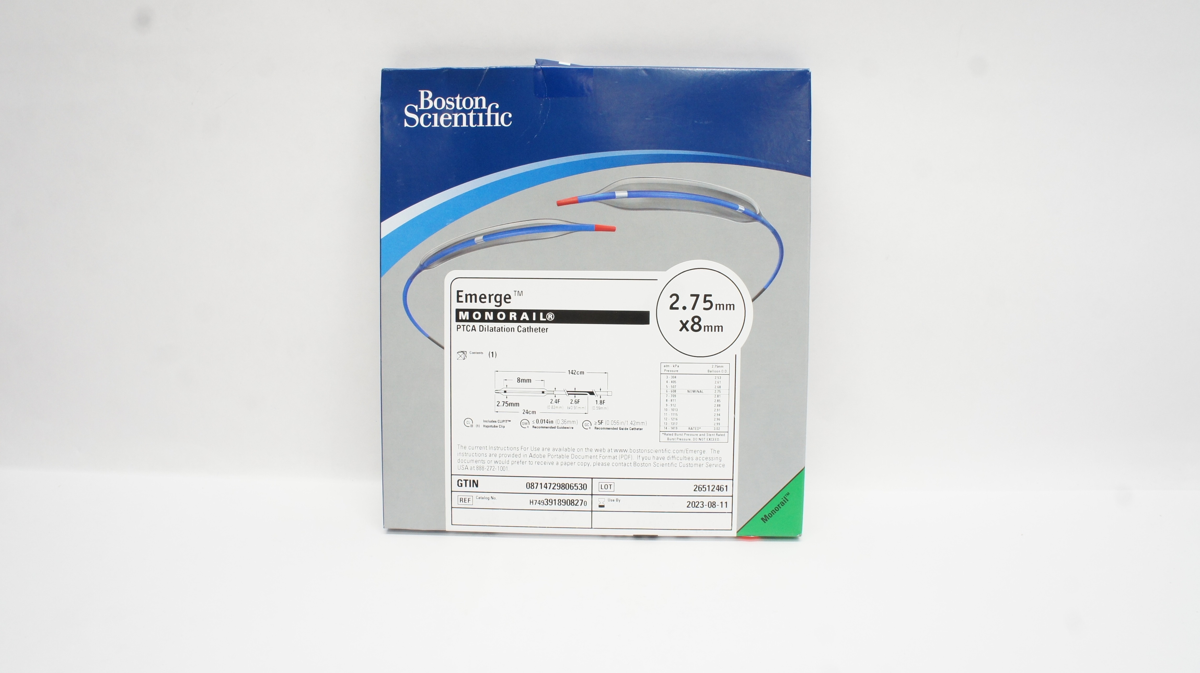 Boston Scientific H7493918908270 Emerge Monorail PTCA Dilatation Cath. 2.75mm x 8mm (x)