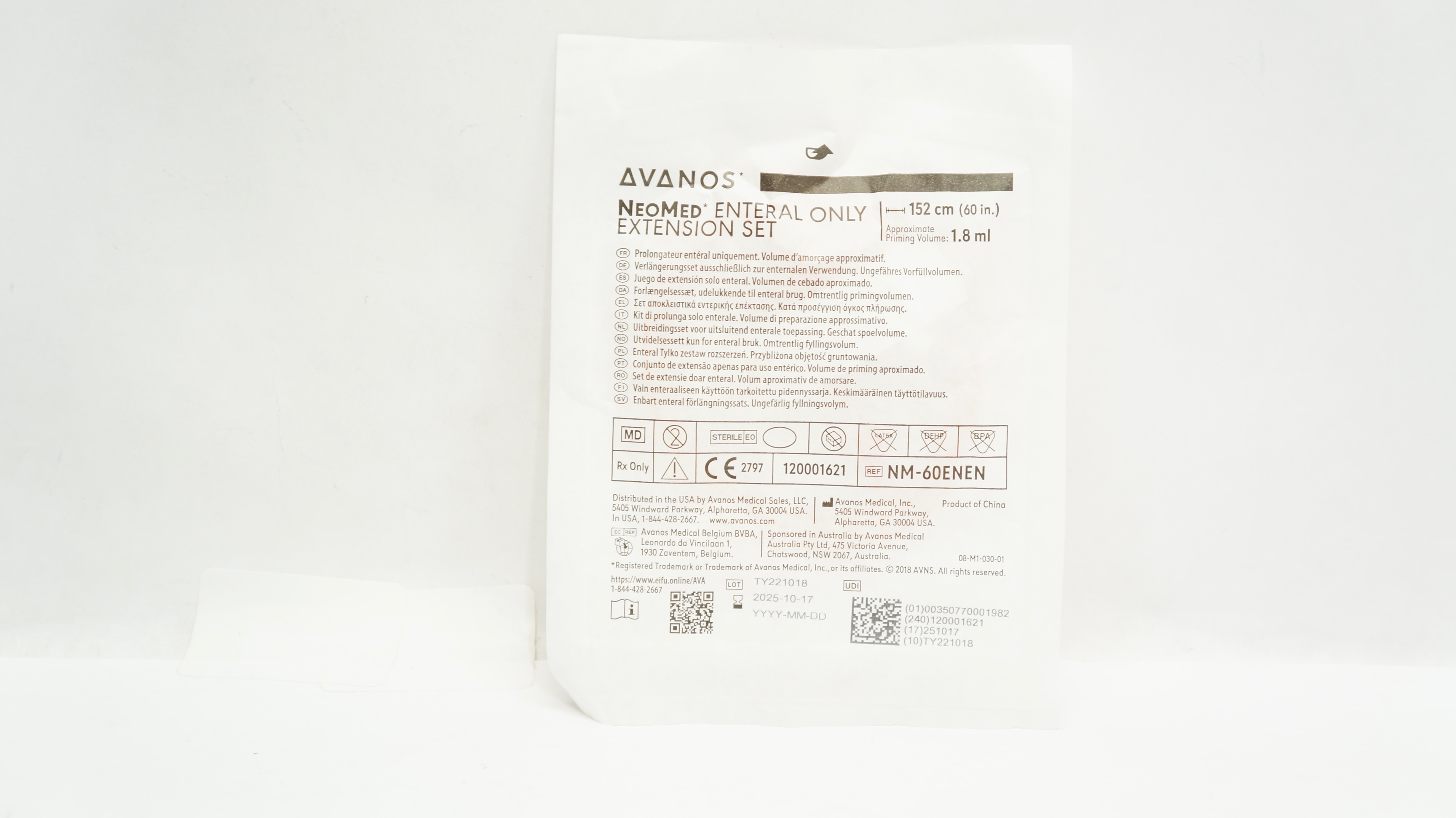 Avanos NM-60ENEN Enteral Extension Set Approx. Priming Volume 1.8mL x 60 inch