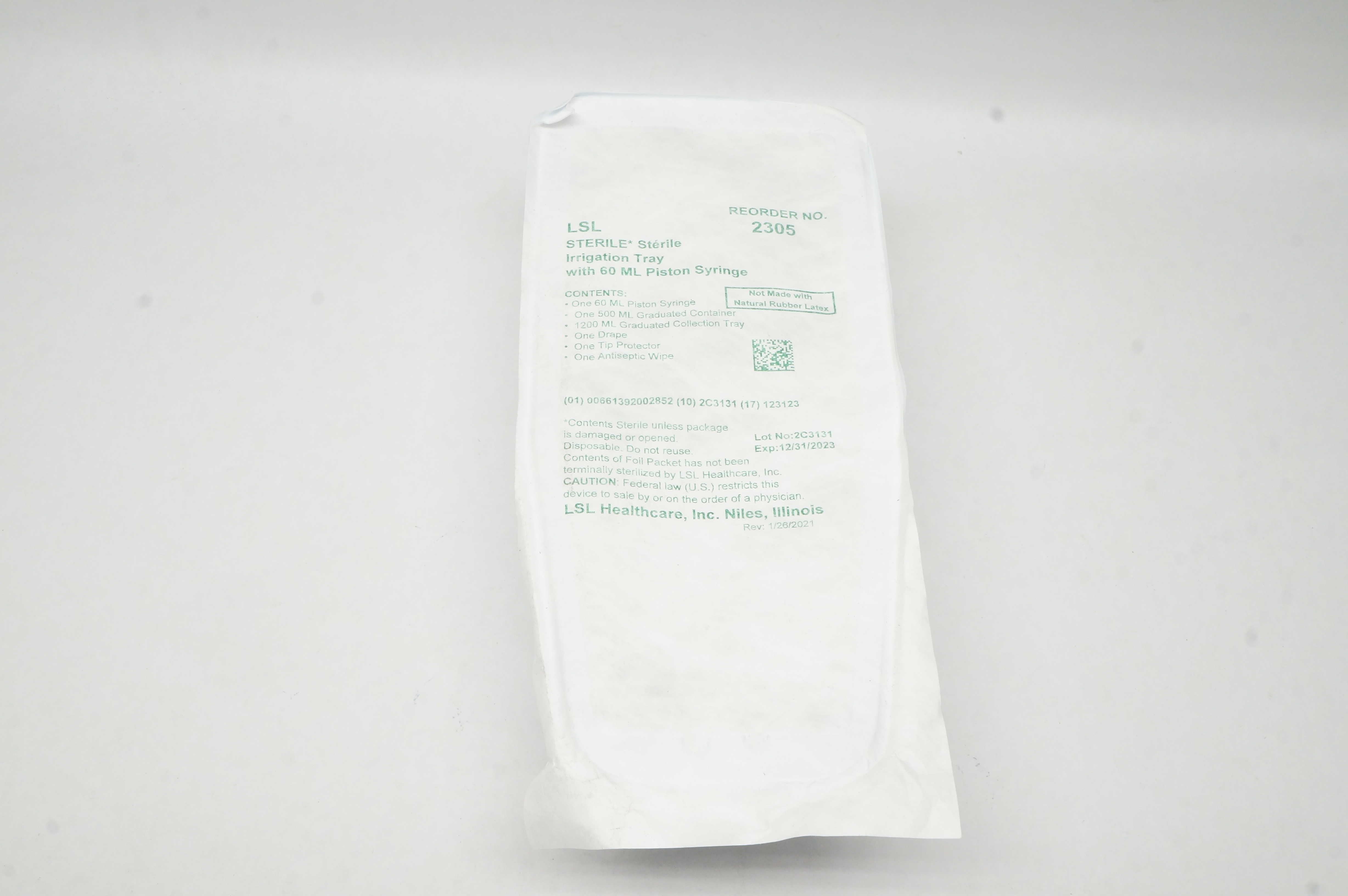 LSL Healtcare 2305 Sterile Irrigation Tray with Piston Syringe  60mL