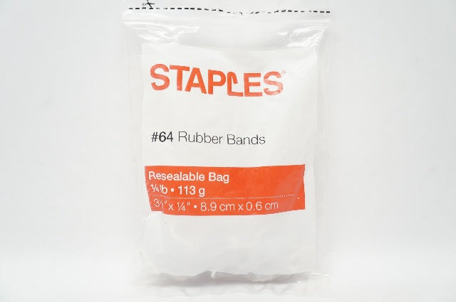 Staples #64 Rubber Bands Resealable Bag 1/4lb 3 1/2inch x 1/4inch