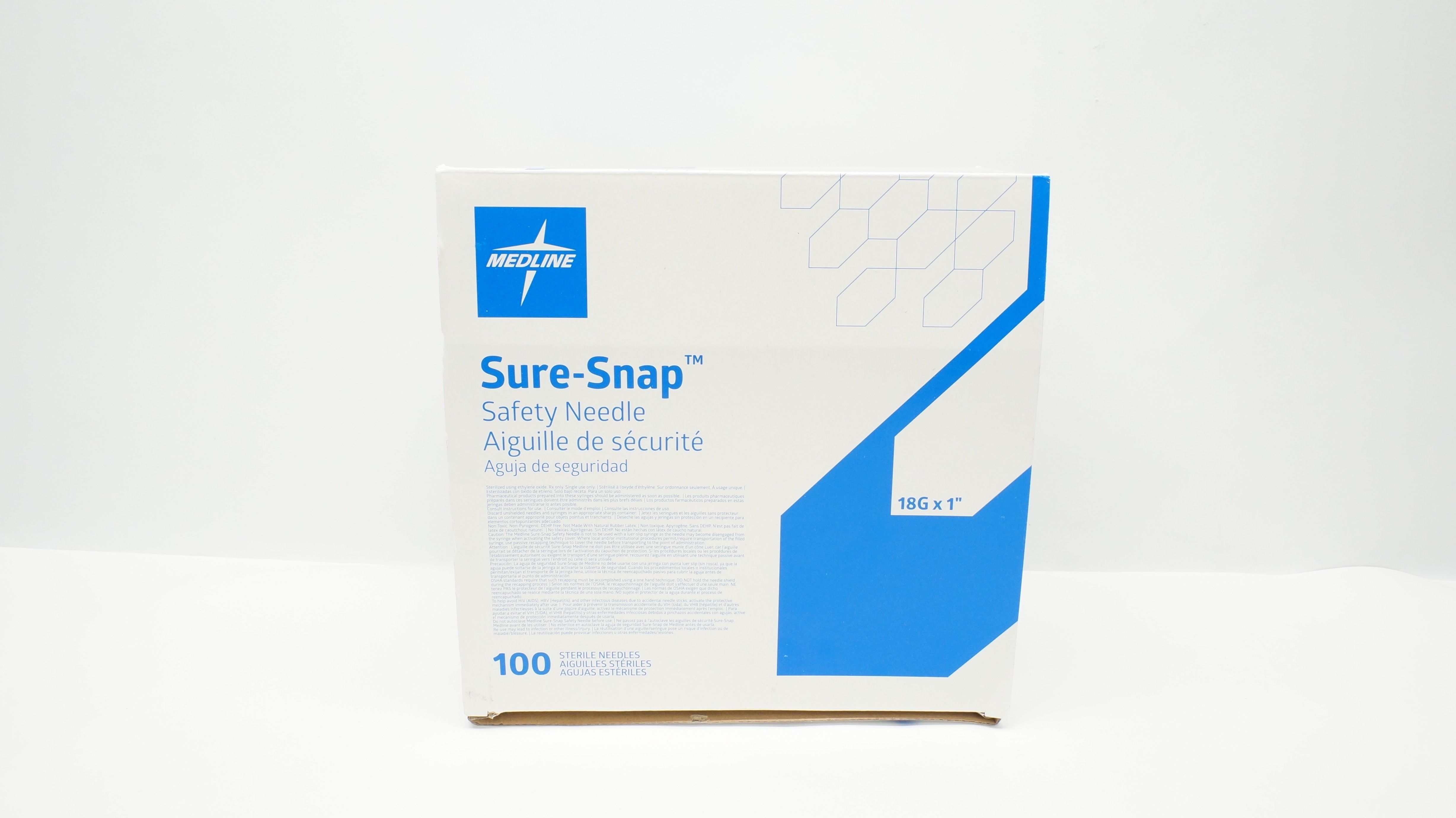 Medline SSN100185 Sure-Snap Safety Ndle 18G x 1inch - Box of 100