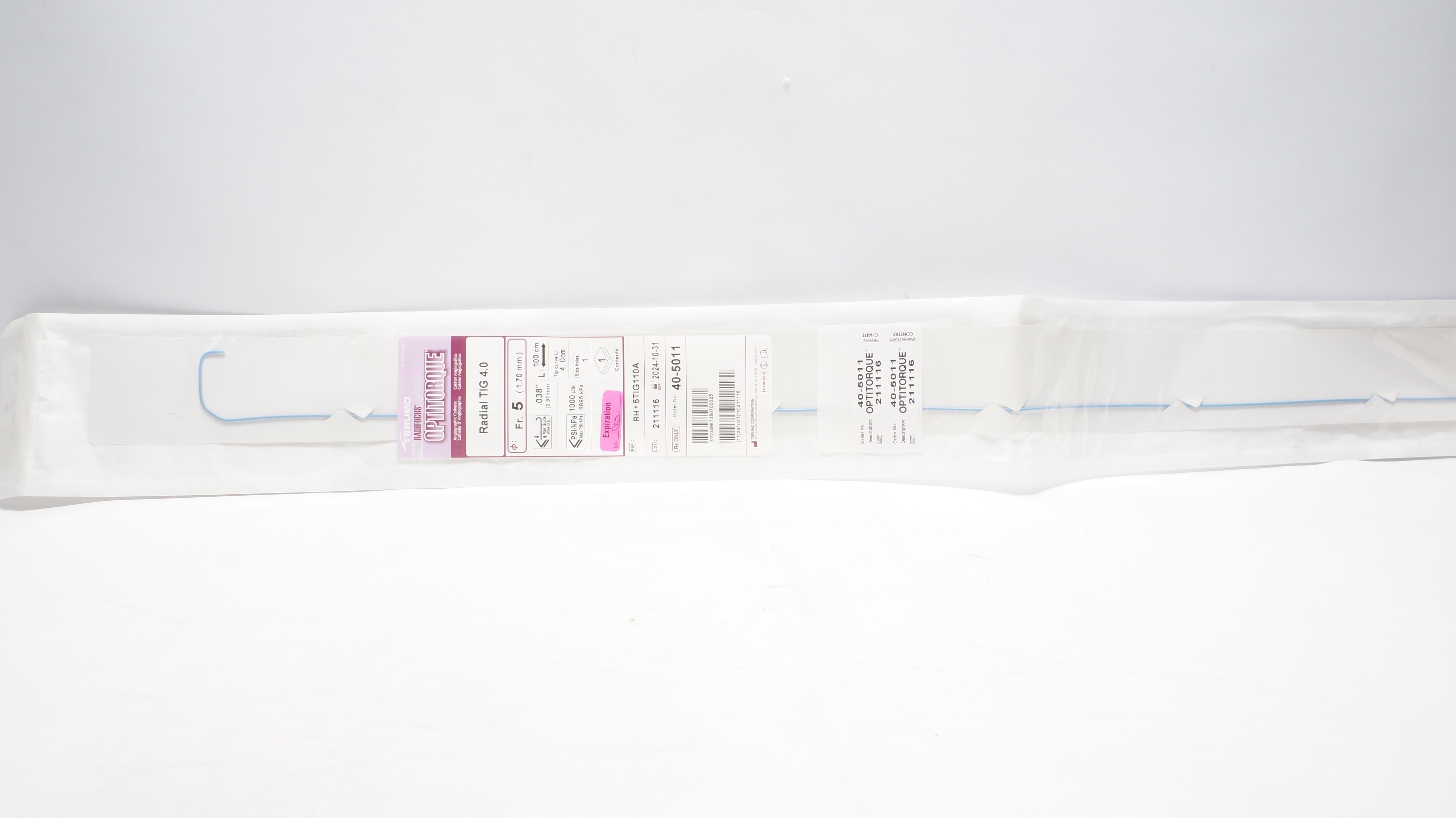 Terumo RH*5TIG110A Optitorque Angiograthic Cath. TIG 4.0 5Fr. x 0.038inch (x)