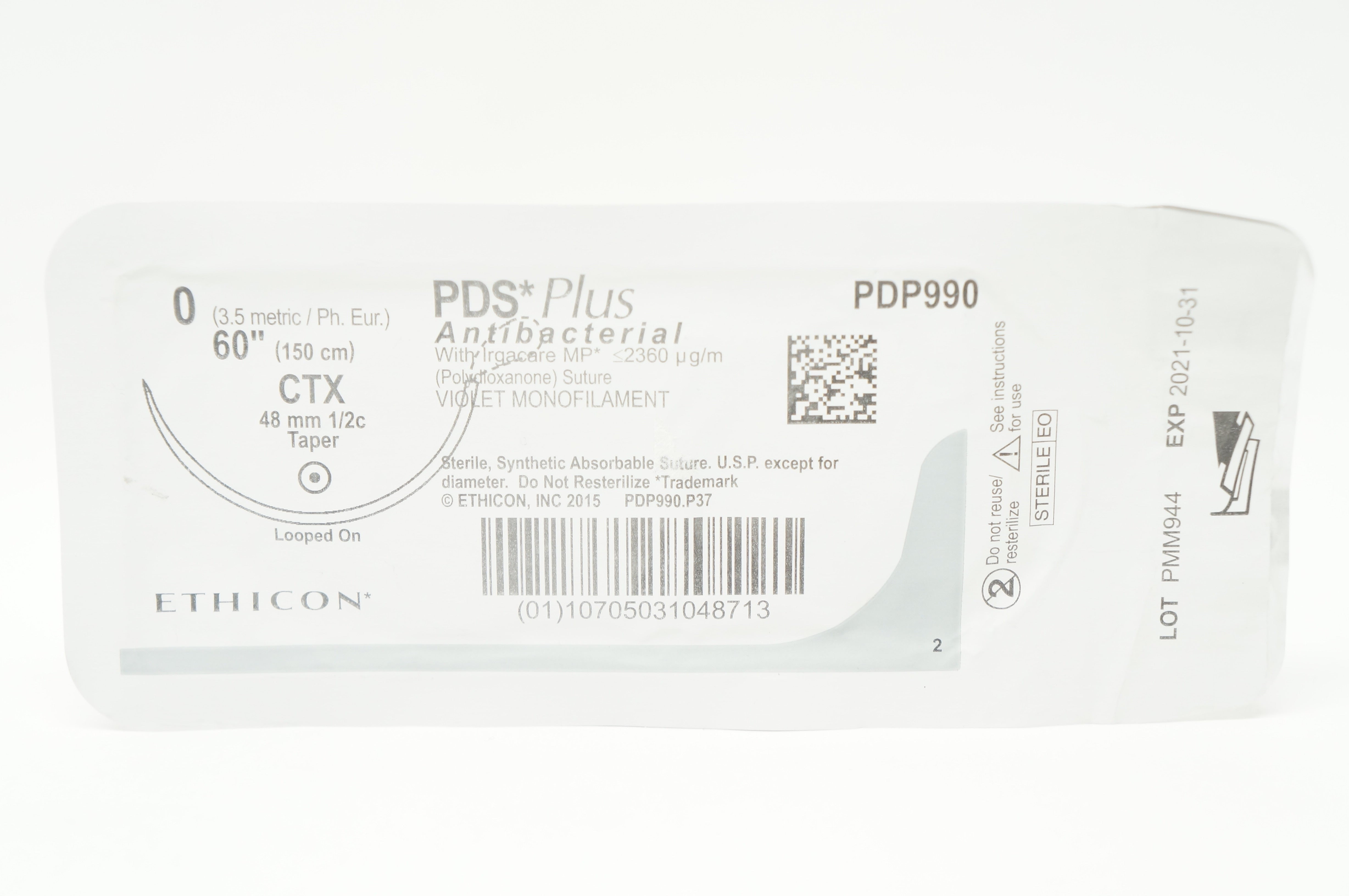 Ethicon PDP990 0 PDS Antibacterial Monofilament CTX 48mm 1/2c Taper 60in. (x)