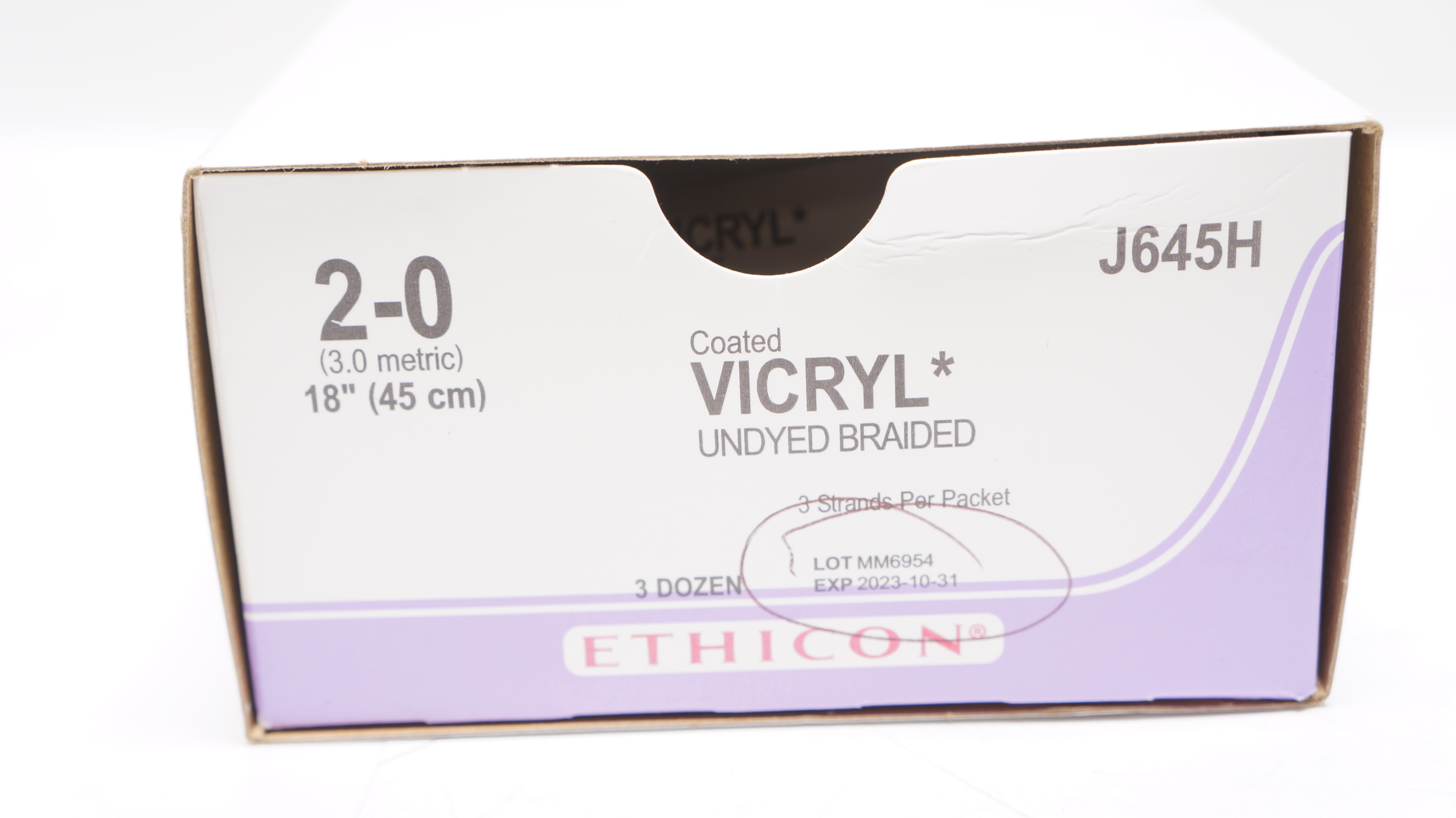 Ethicon J645H 2-0 VICRYL, Undyed Braided, 18inch (x) - Box of 29