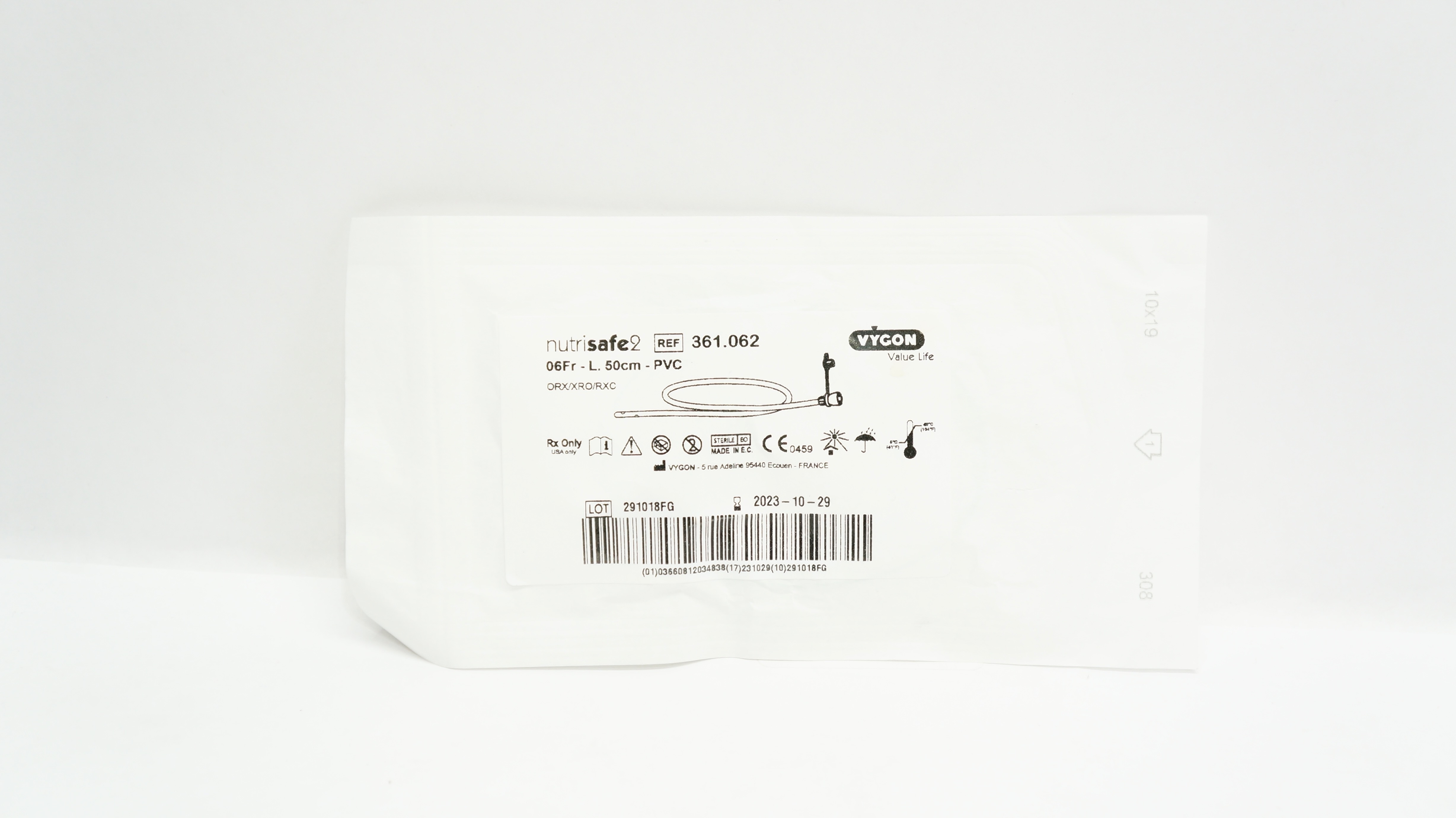 Vygon 361.062 Nutrisafe2 PVC DEHP Free Feeding Tube 06Fr x 50cm-PVC (x)