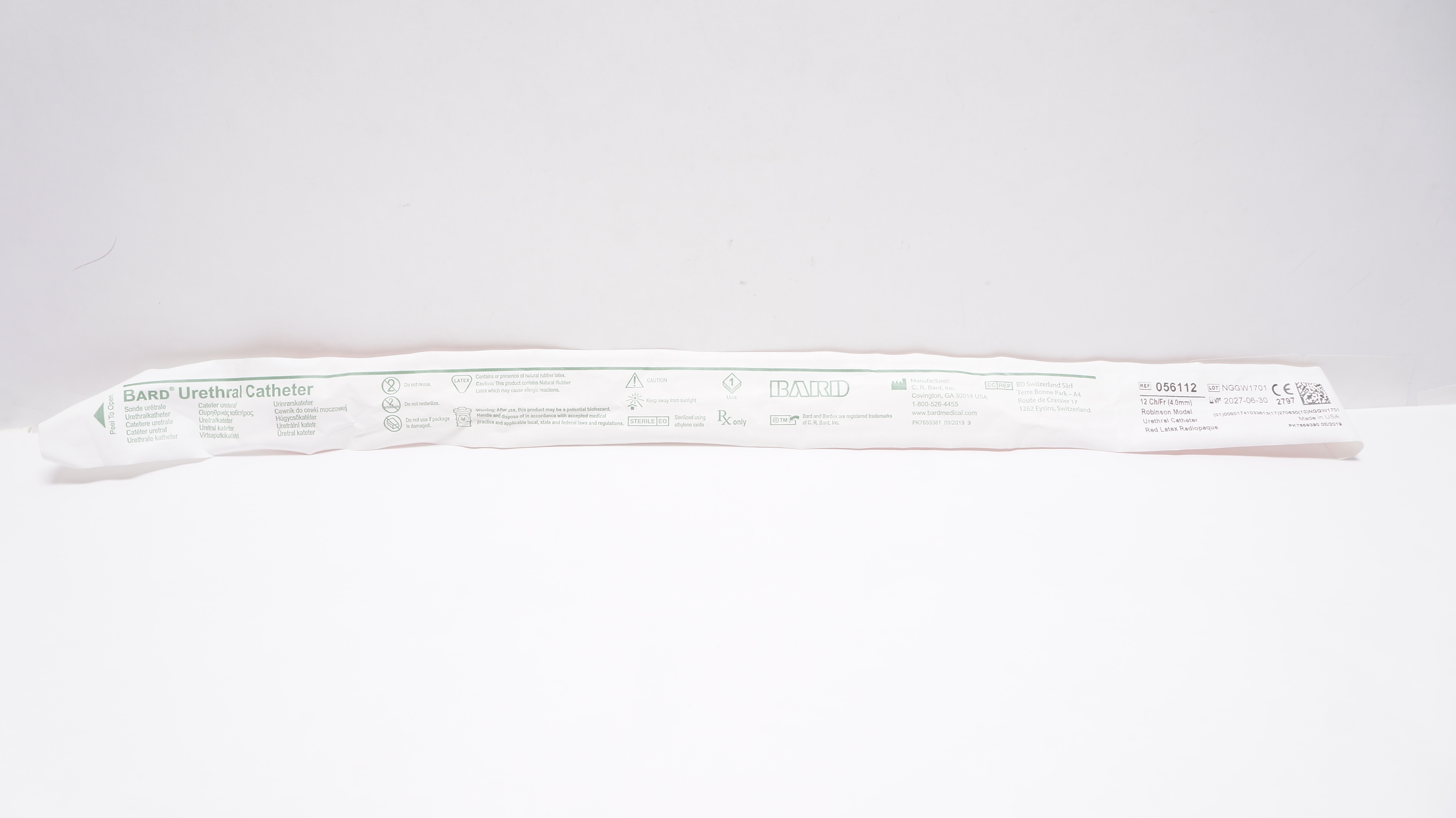 Bard 056112 Urethral Cath. Robinson Model, 12Fr