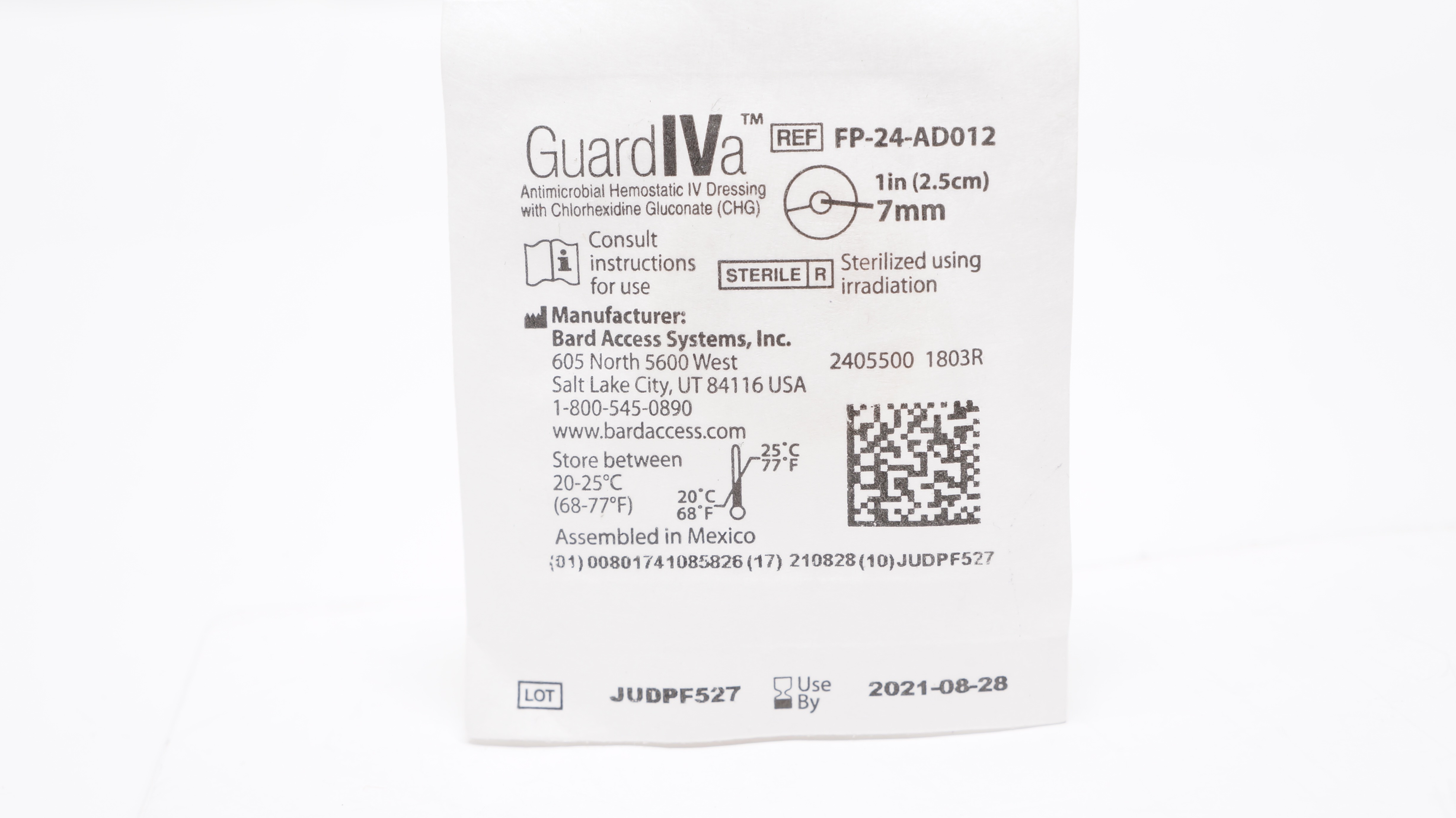 Bard FP-24-AD012 GuardIVa Antimicrobial Hemostatic IV Dressing 1inch x 7mm (x)