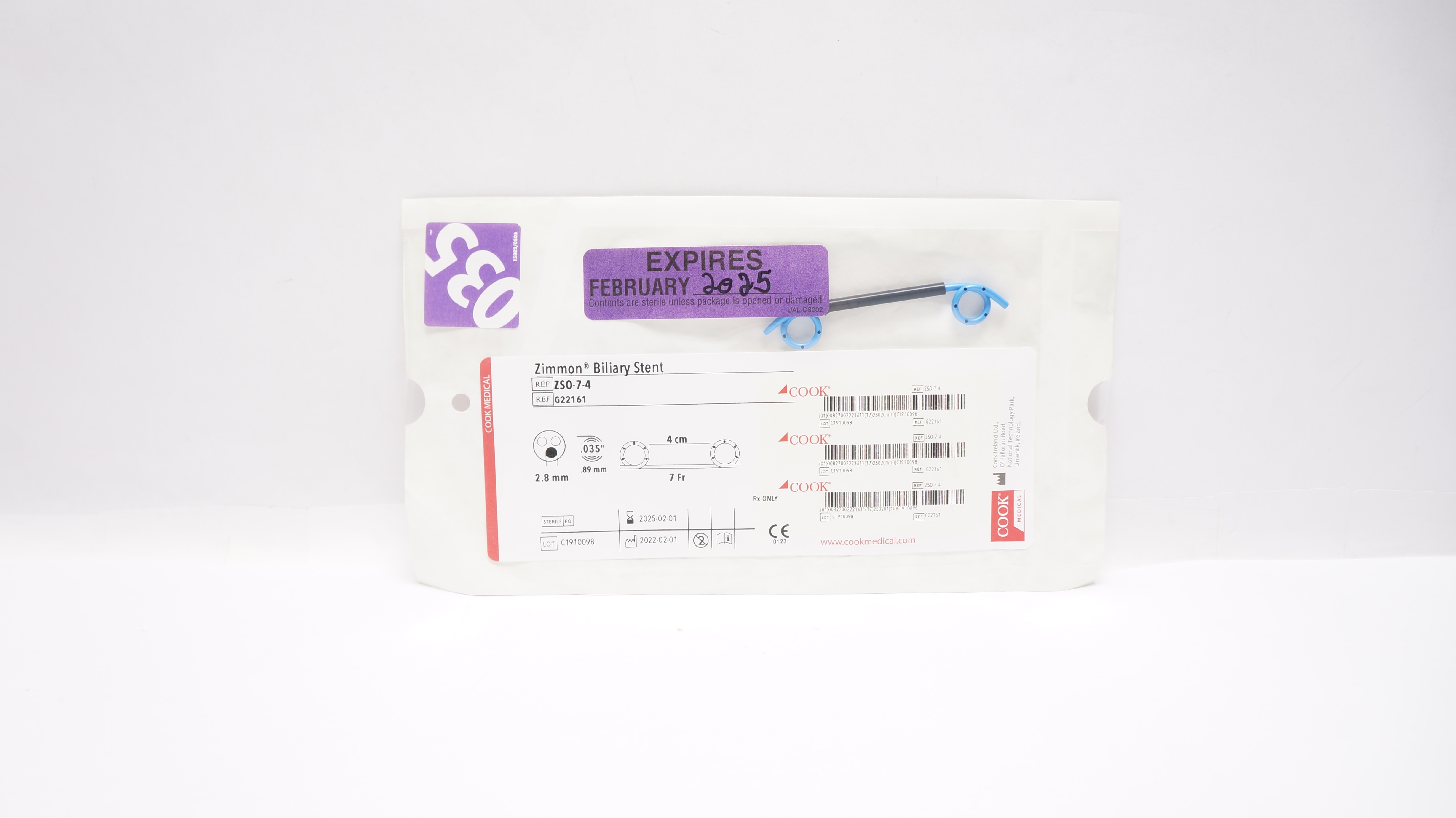 Cook Medical G22161 Zimmon Biliary Stnt. 7Fr x  4cm