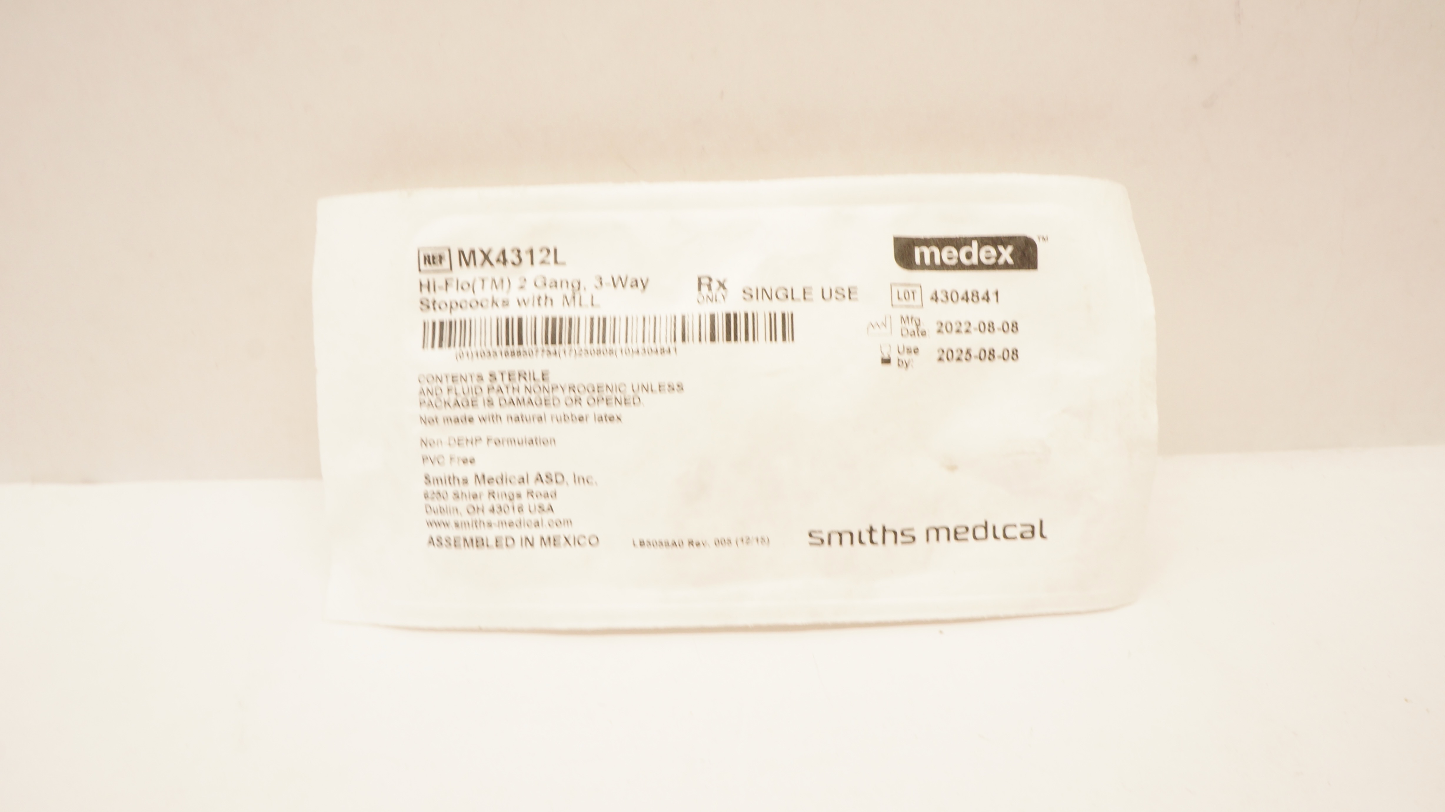 Smiths Medical MX4312L Medex Hi-Flo 2 Gang 3-Way Stopcocks with MLL