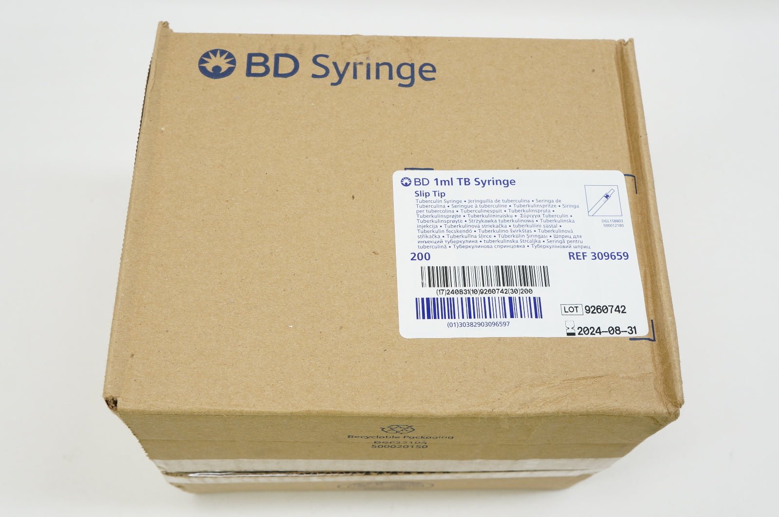 BD 309659 1ml TB Syringe Slit Tip - Box of 200
