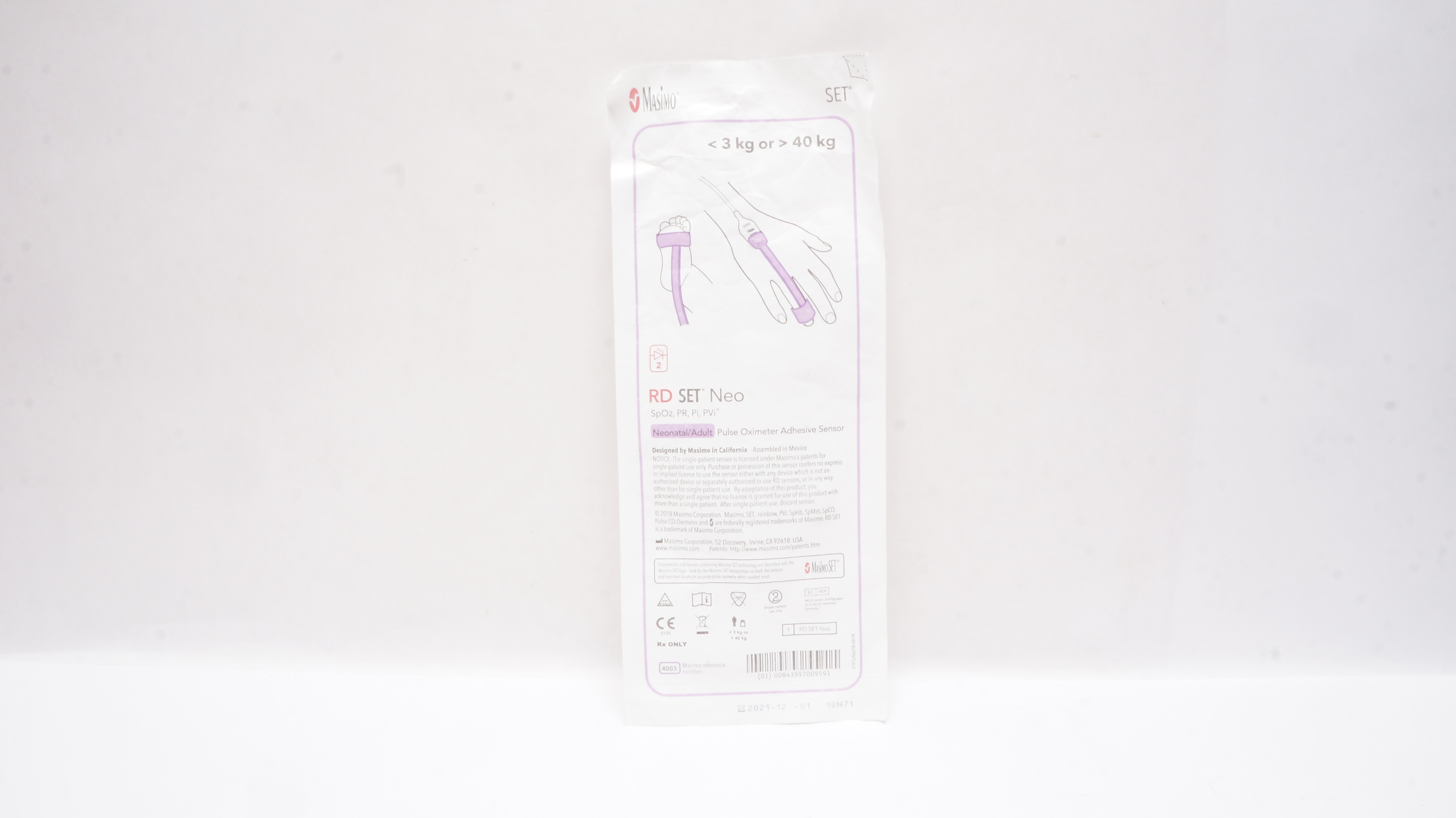 Masimo 4003 RD SET Neonatal/Adult Pulse Oximeter Adhesive Sensor <3kgor>40kg (x)
