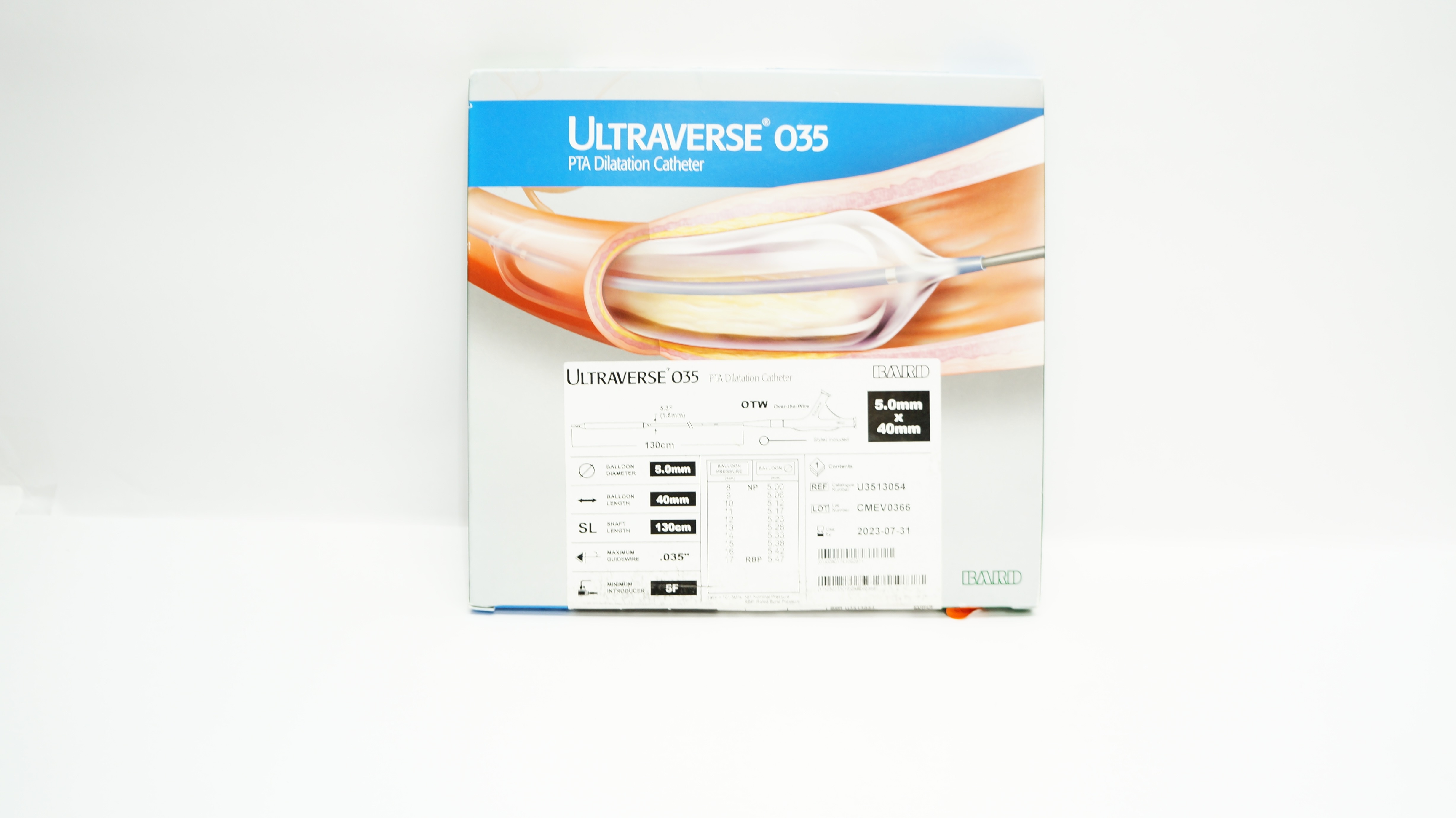 Bard U3513054 Ultraverse 035 PTA Dilatation Cath. 5Fx5.0mm x 40mmx130cm (x)