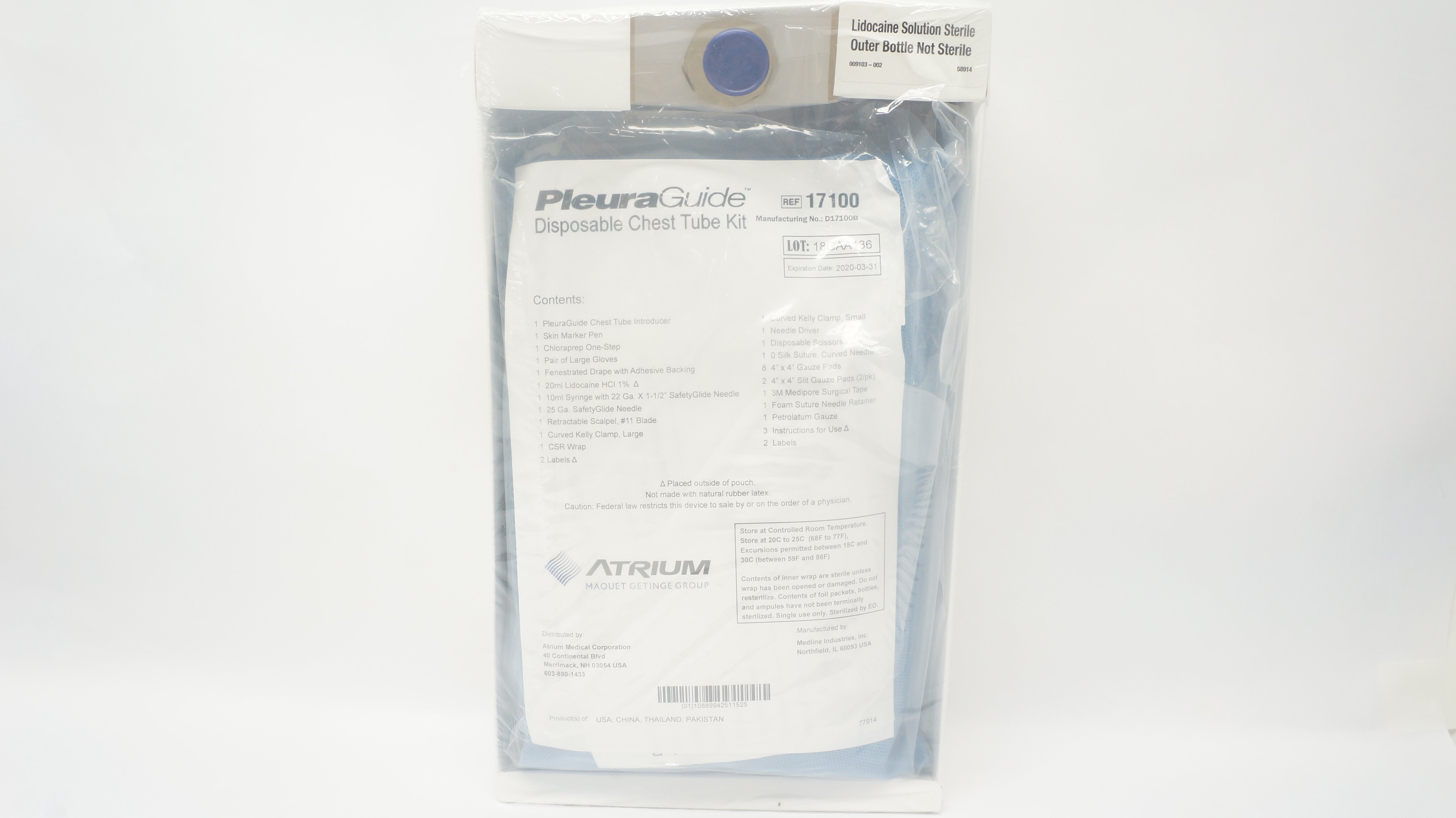 Medline 17100 Atrium PleuraGuide Disposable Chest Tube Kit (x)