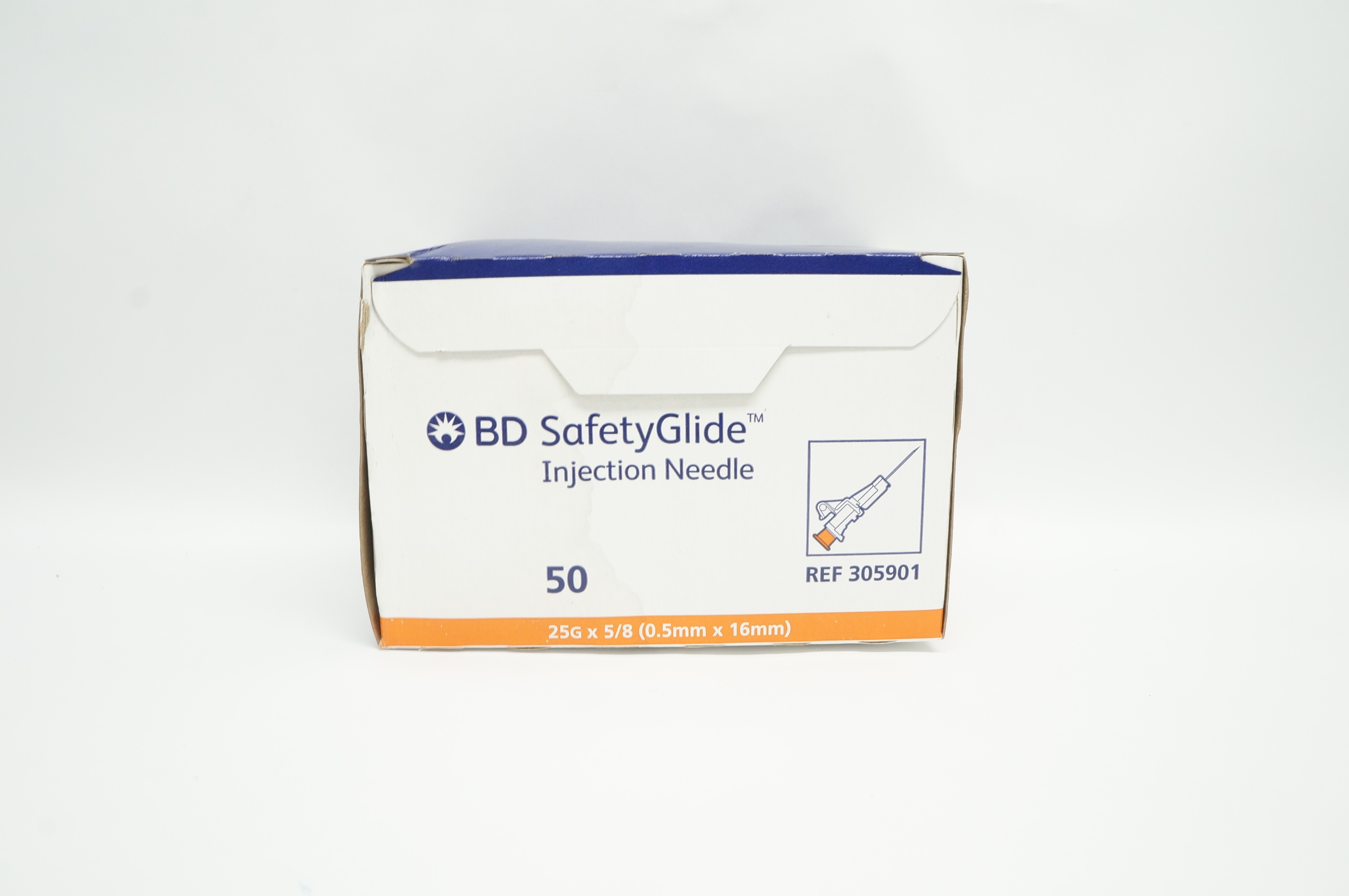 BD 305901 Safety Glide Injection Ndle. 25G x 5/8 inch - Box of 50