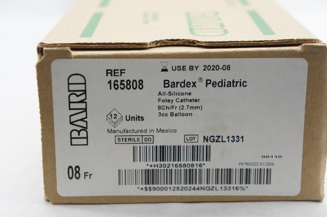 Bard 165808 Pediatric All-Silicone Foley Cath. 8Ch/Fr 3cc Balloon - Box of 12(x)