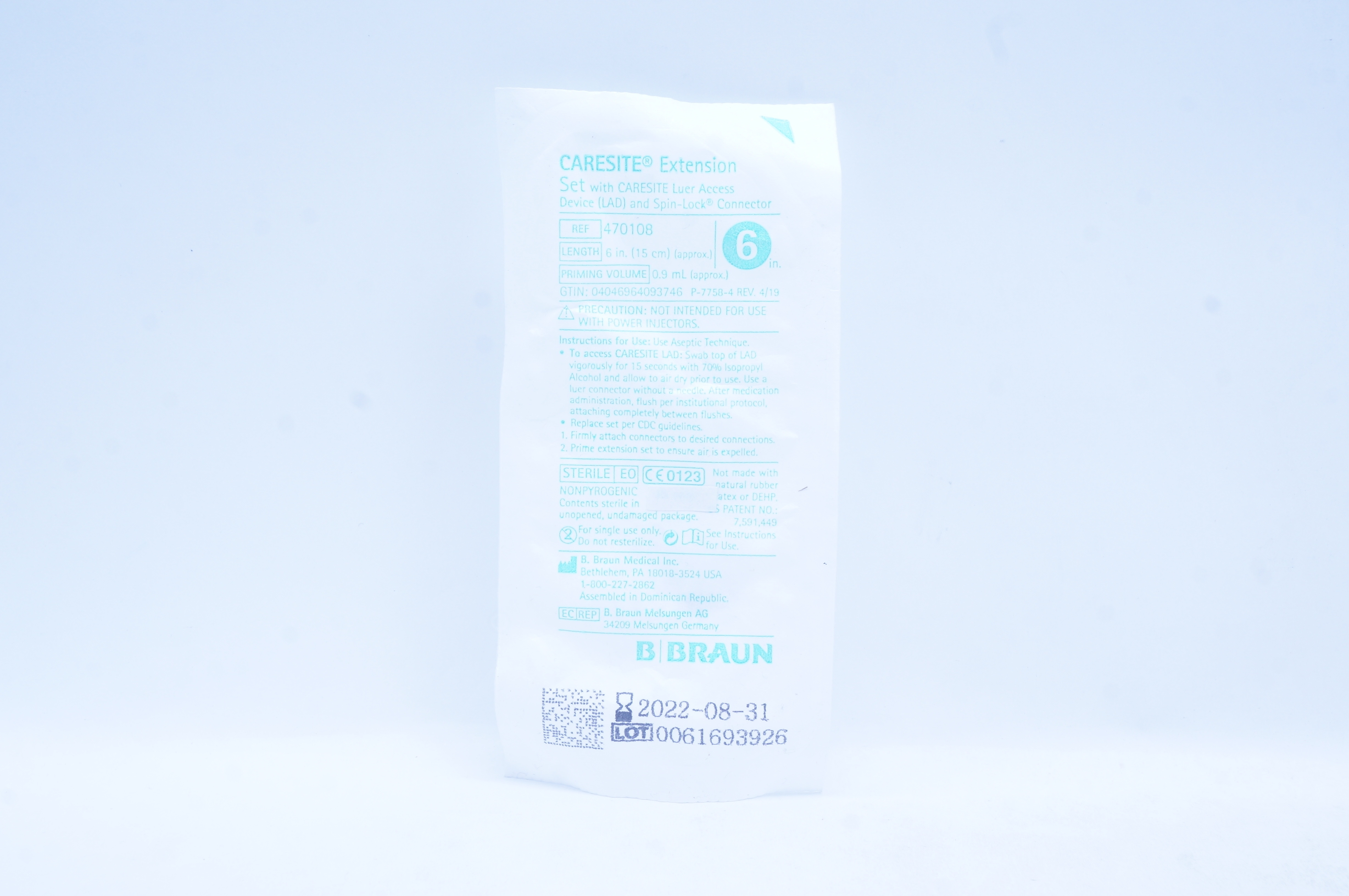 B.Braun 470108 Caresite Extension Set 0.9mL x 6inh
