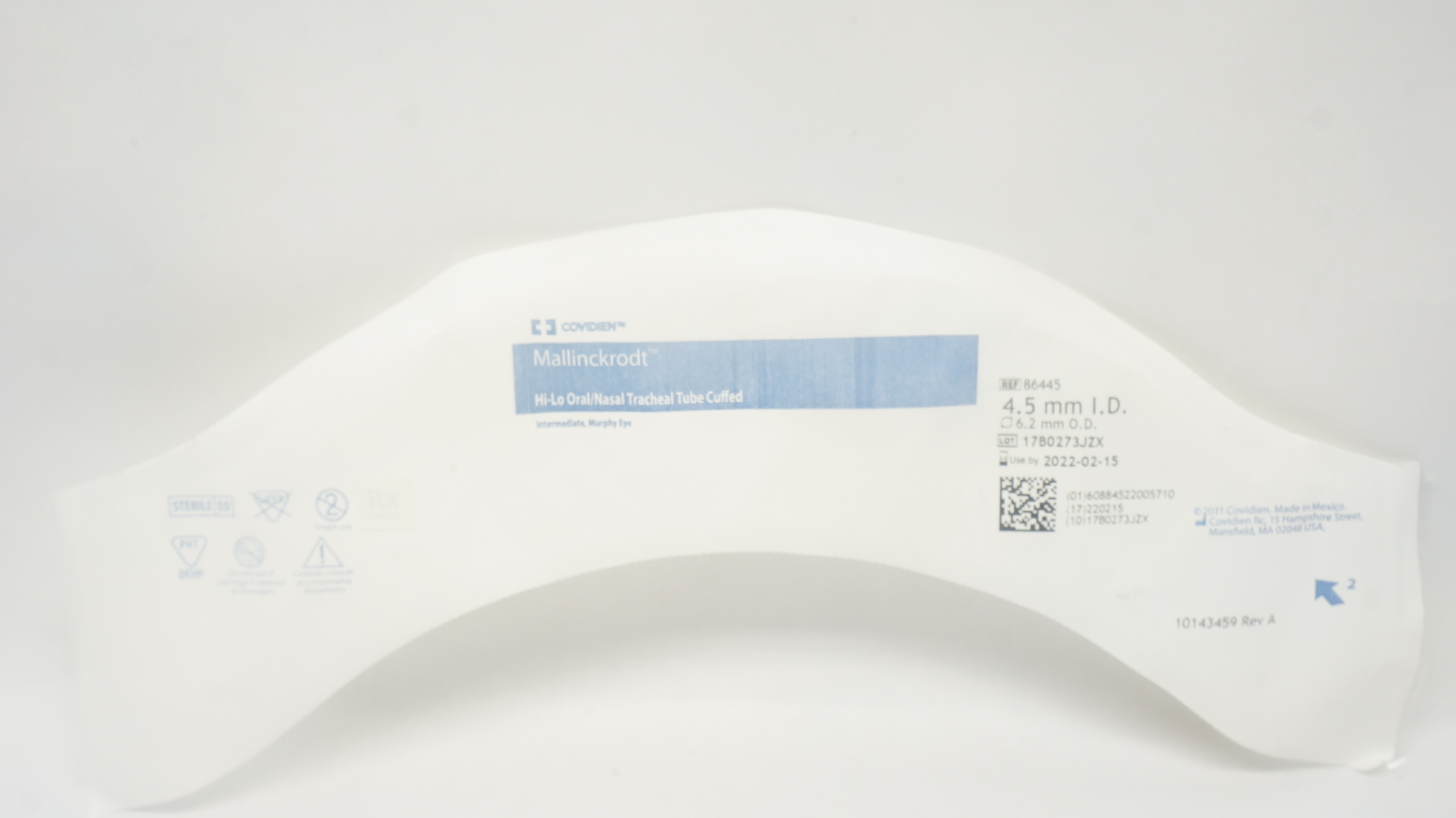 Covidien 86445 Shiley Hi-Lo Oral/Nasal Tracheal Tube, Cuffled, 4.5mm x 6.2mm (x)