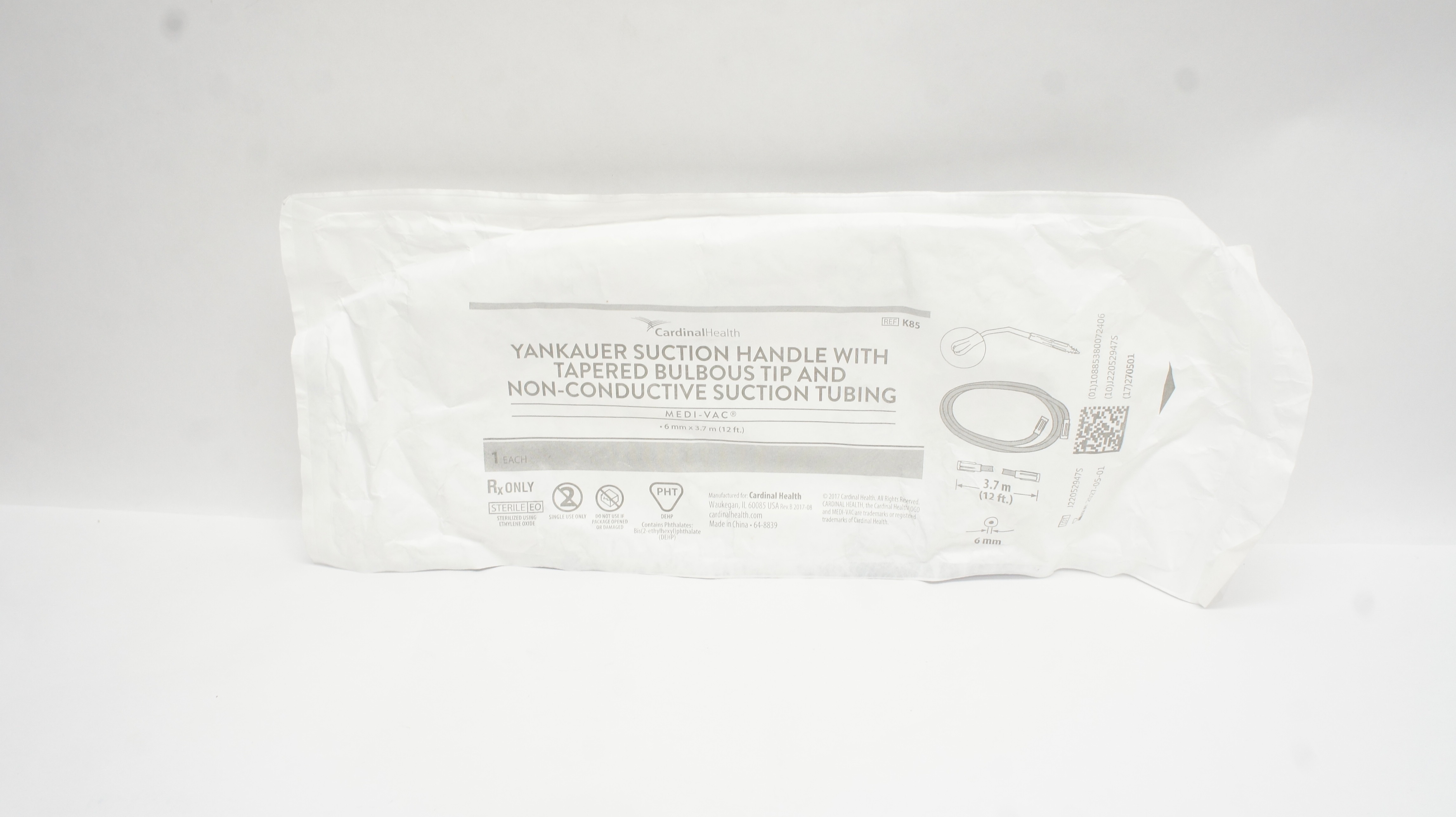 Cardinal Health K85 Medi-Vac Yankauer Suction Handle 6mm x 12ft.