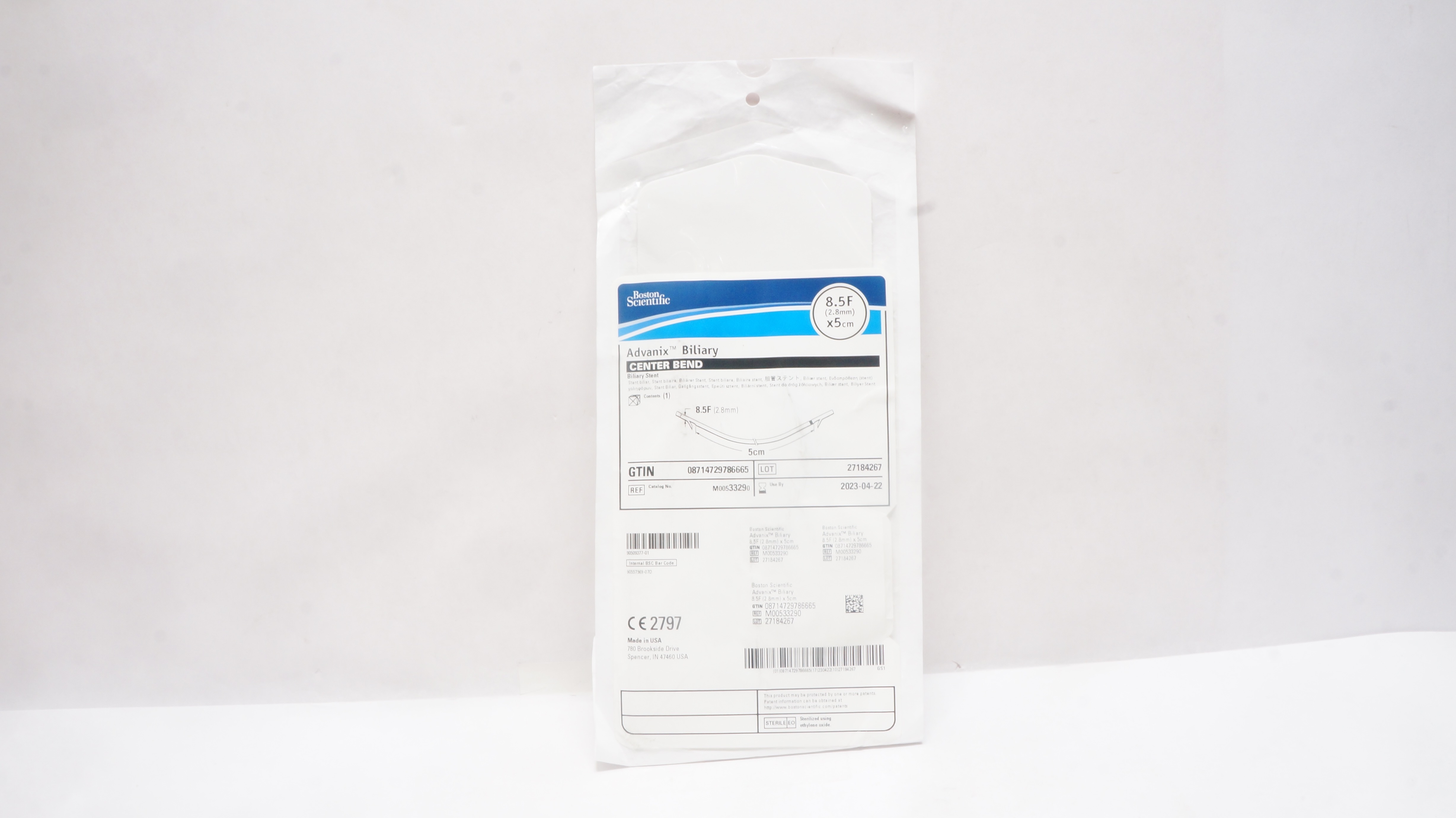 Boston Scientific 3329 Advanix Biliary Center Bend Biliary Stnt. 8.5F x 5cm (x)