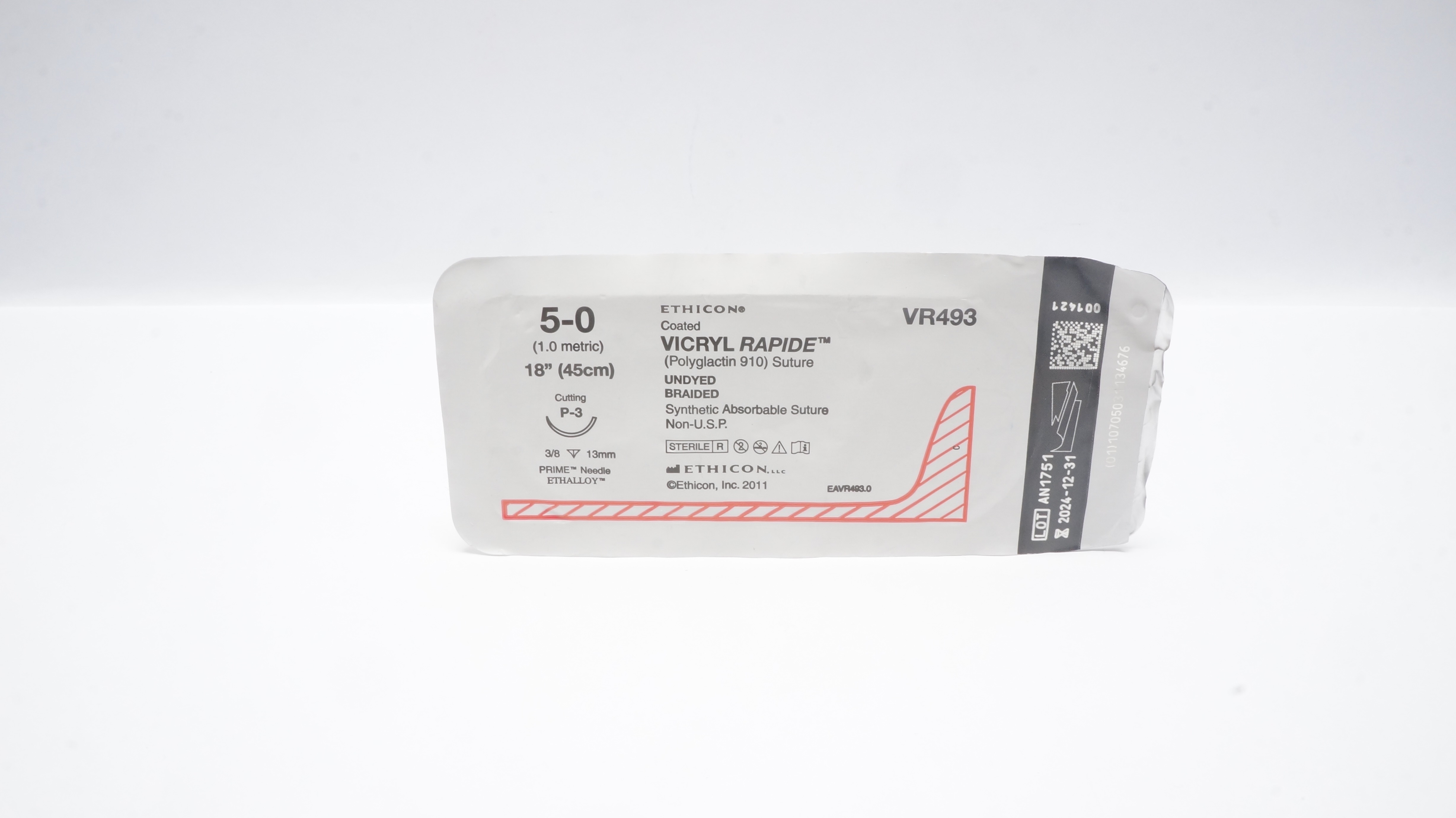 Ethicon VR493 5-0 Vicryl Rapide Polyglactin Stre P-3 3/8 13mm Cutting, 18inch