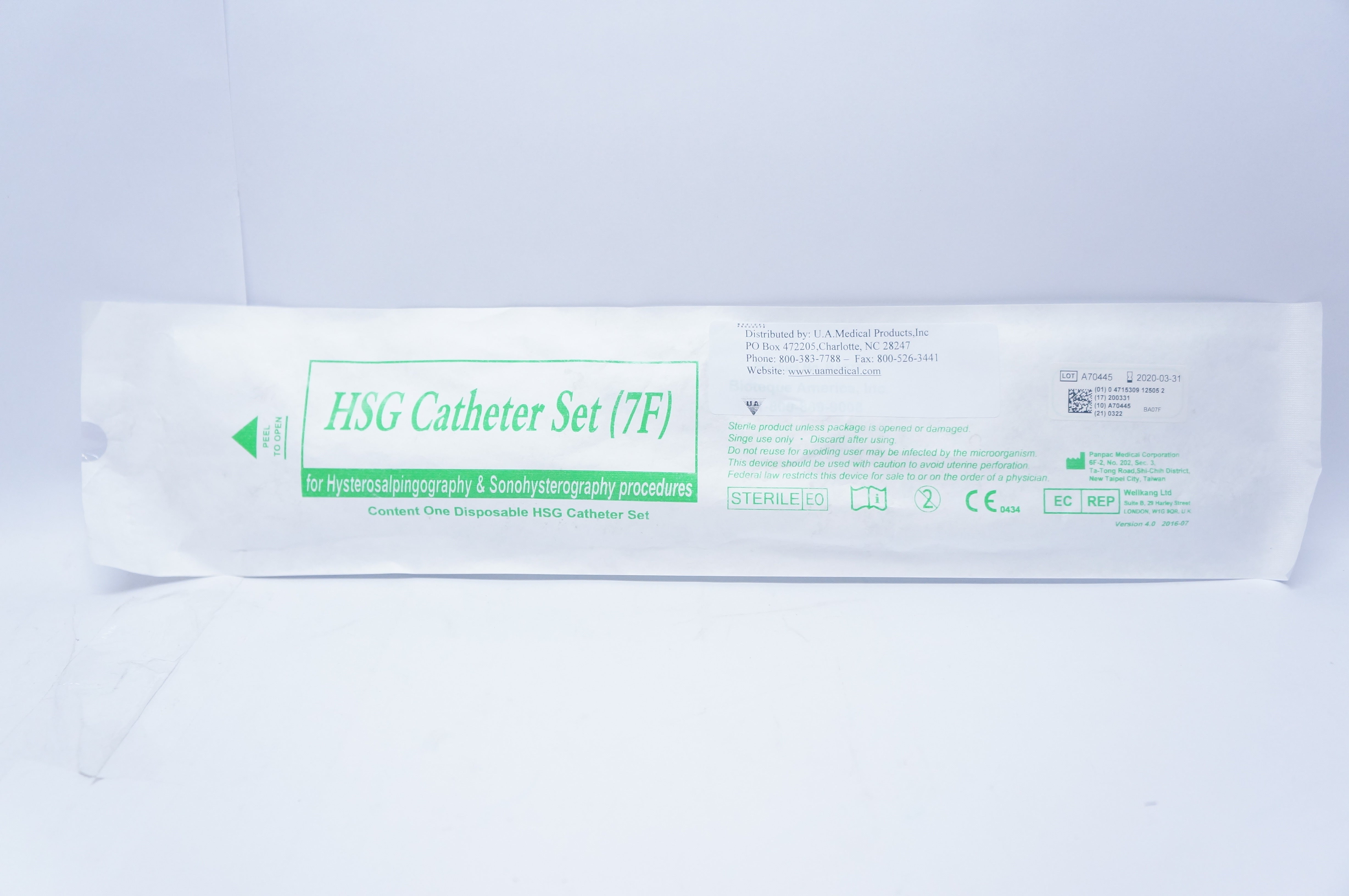 Panpac BA07F HSG Cath. Set (7F) for Hysterosalpingography (x)