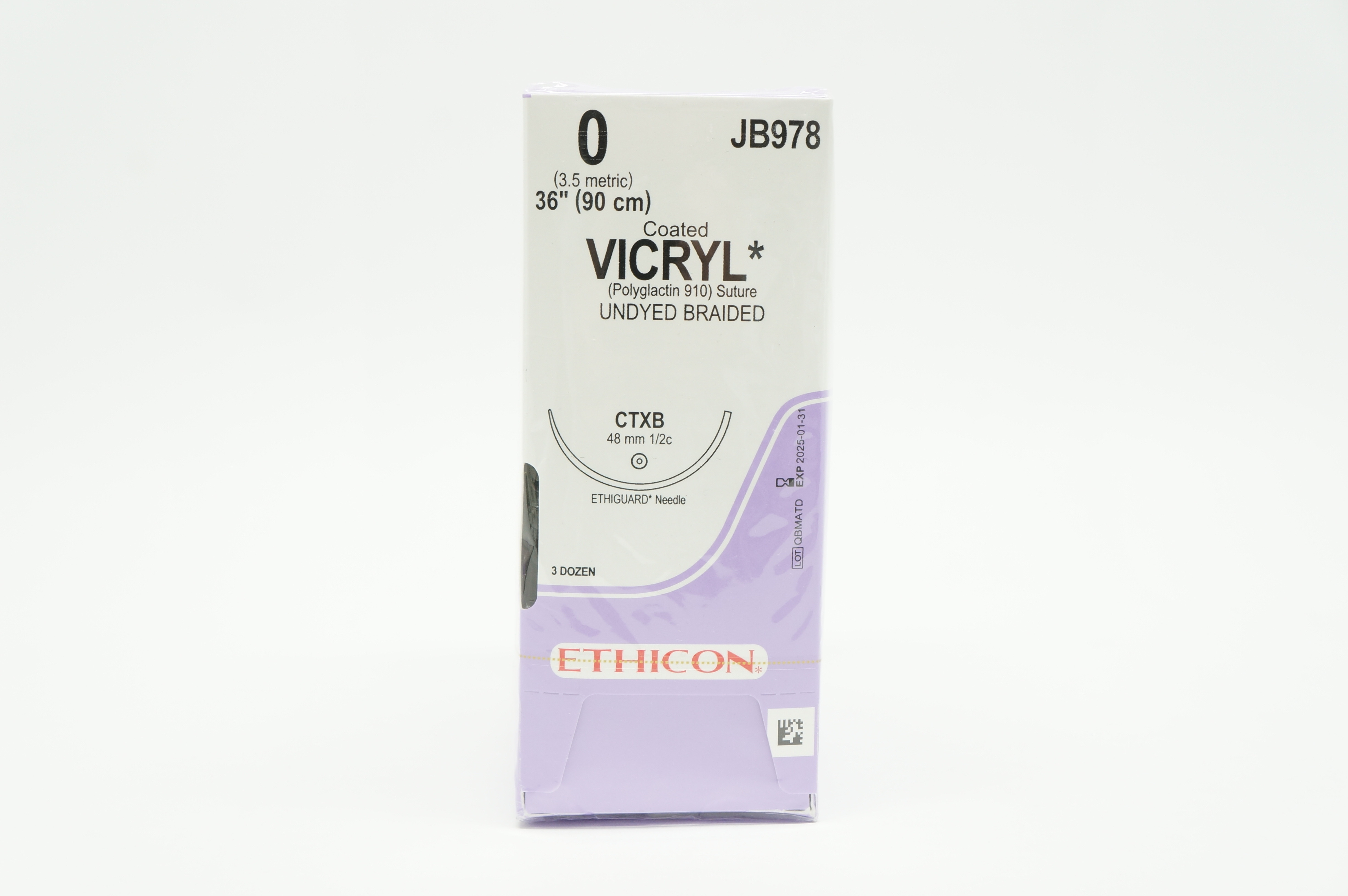 Ethicon JB978 0 VICRYL CTXB 48mm 1/2c 36inch - Box of 36
