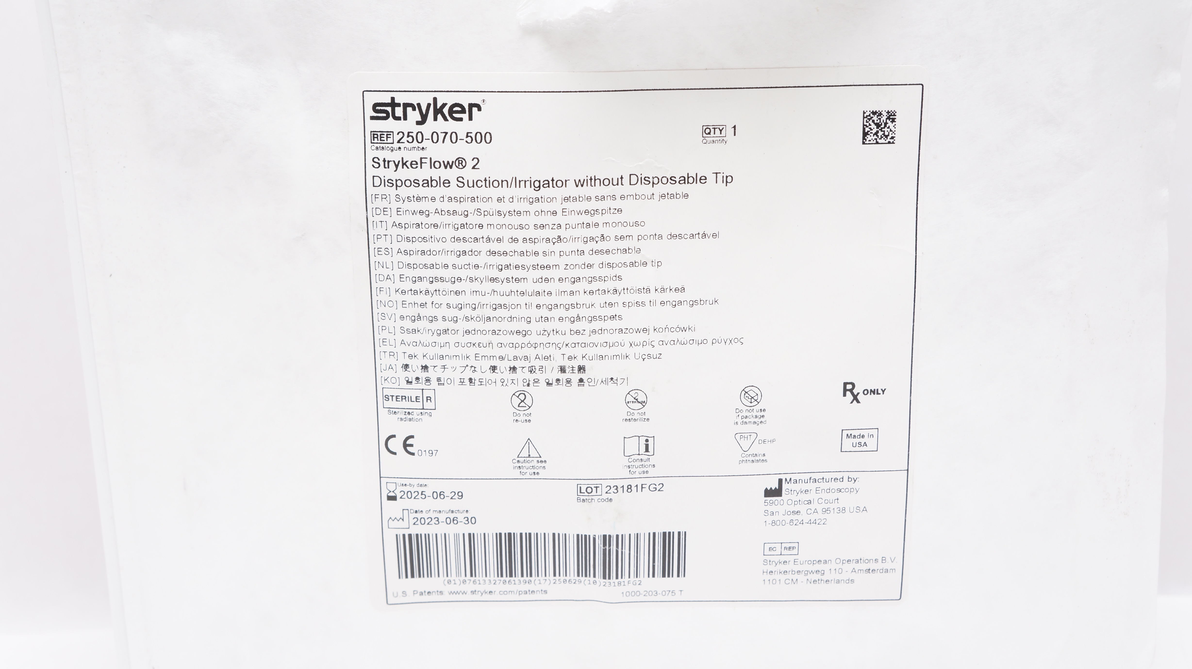 Stryker 250-070-500 StrykeFlow 2 Disposable Suction/Irrigator Without Tip